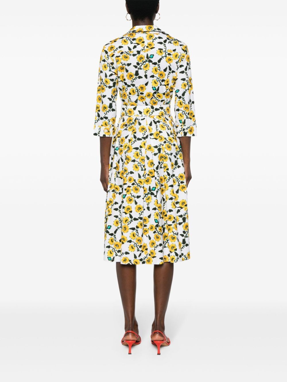 SAMANTHA SUNG Audrey 3/4 Sleeve Shirt Collar Long Dress