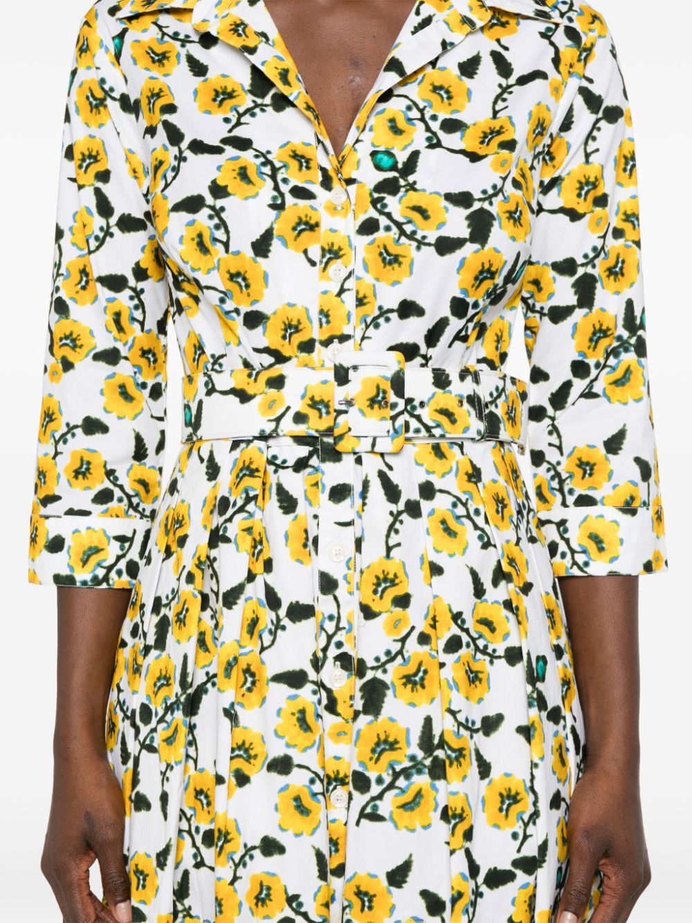 SAMANTHA SUNG Audrey 3/4 Sleeve Shirt Collar Long Dress