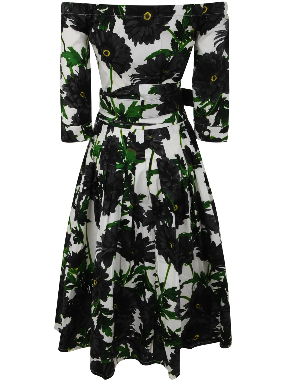 SAMANTHA SUNG Off Shoulder 3/4 Sleeves Long Dress with All Over Floral Print