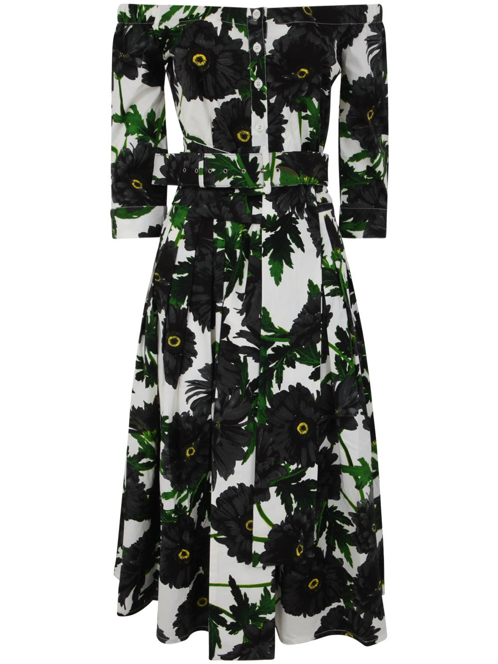 SAMANTHA SUNG Off Shoulder 3/4 Sleeves Long Dress with All Over Floral Print