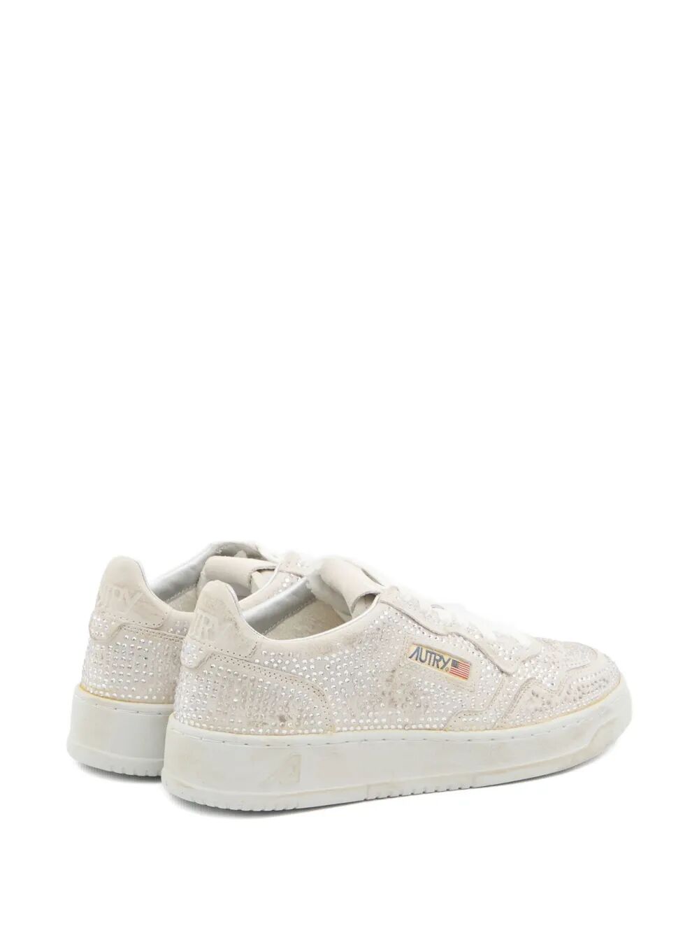 AUTRY Worn-Out Effect Suede Low Sneakers with Rhinestones