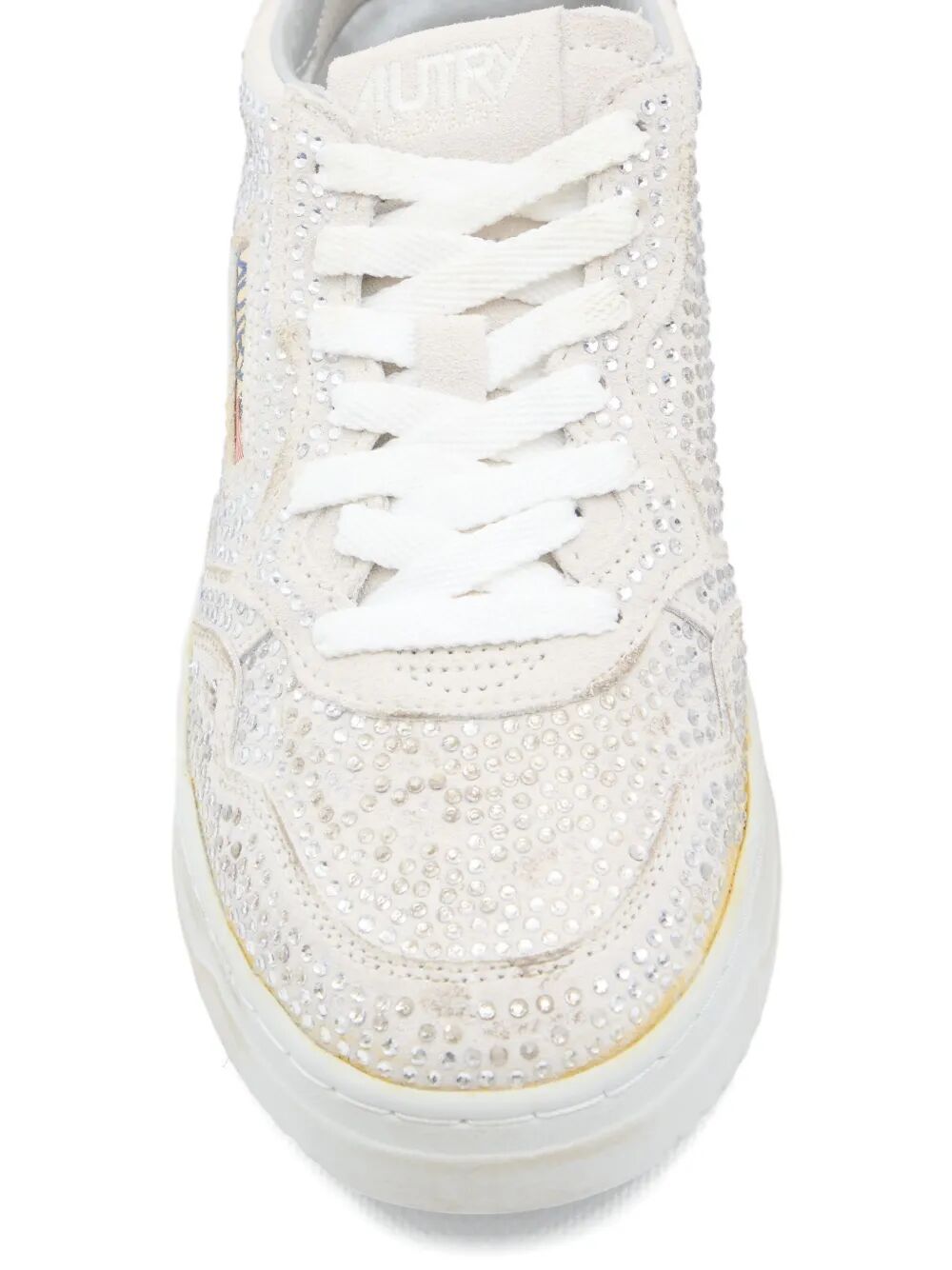AUTRY Worn-Out Effect Suede Low Sneakers with Rhinestones