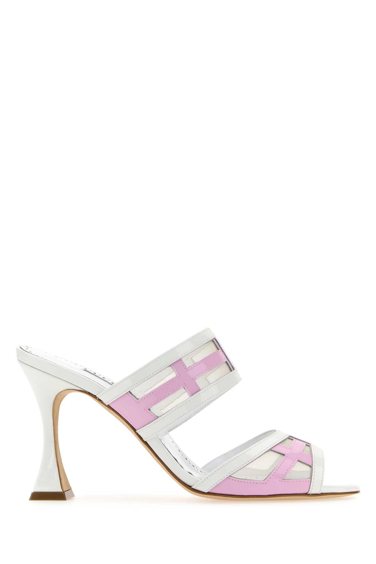 MANOLO BLAHNIK Two-Tone Leather and Mesh Flat Sandals