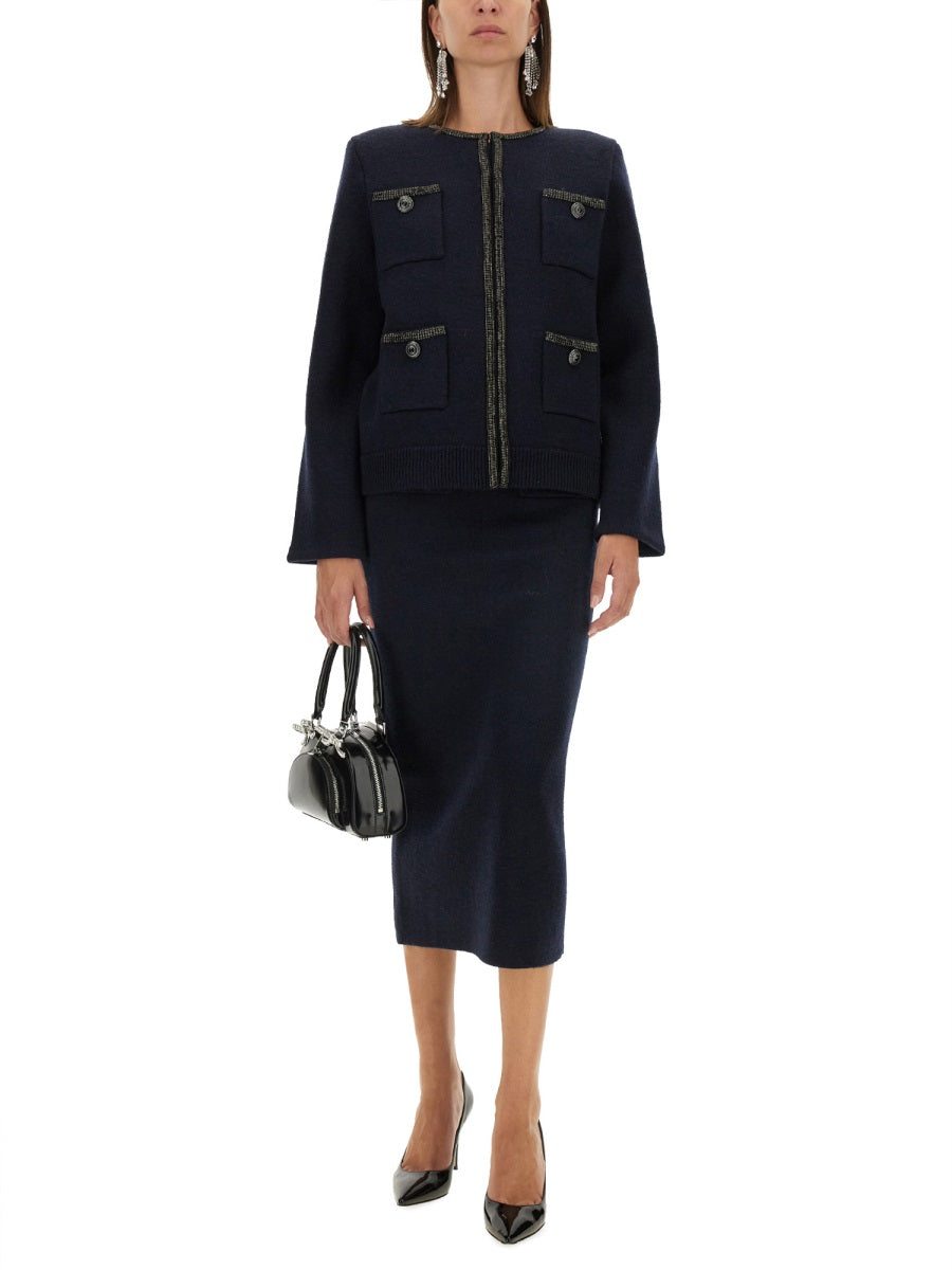 SELF-PORTRAIT Embellished Knit Midi Skirt