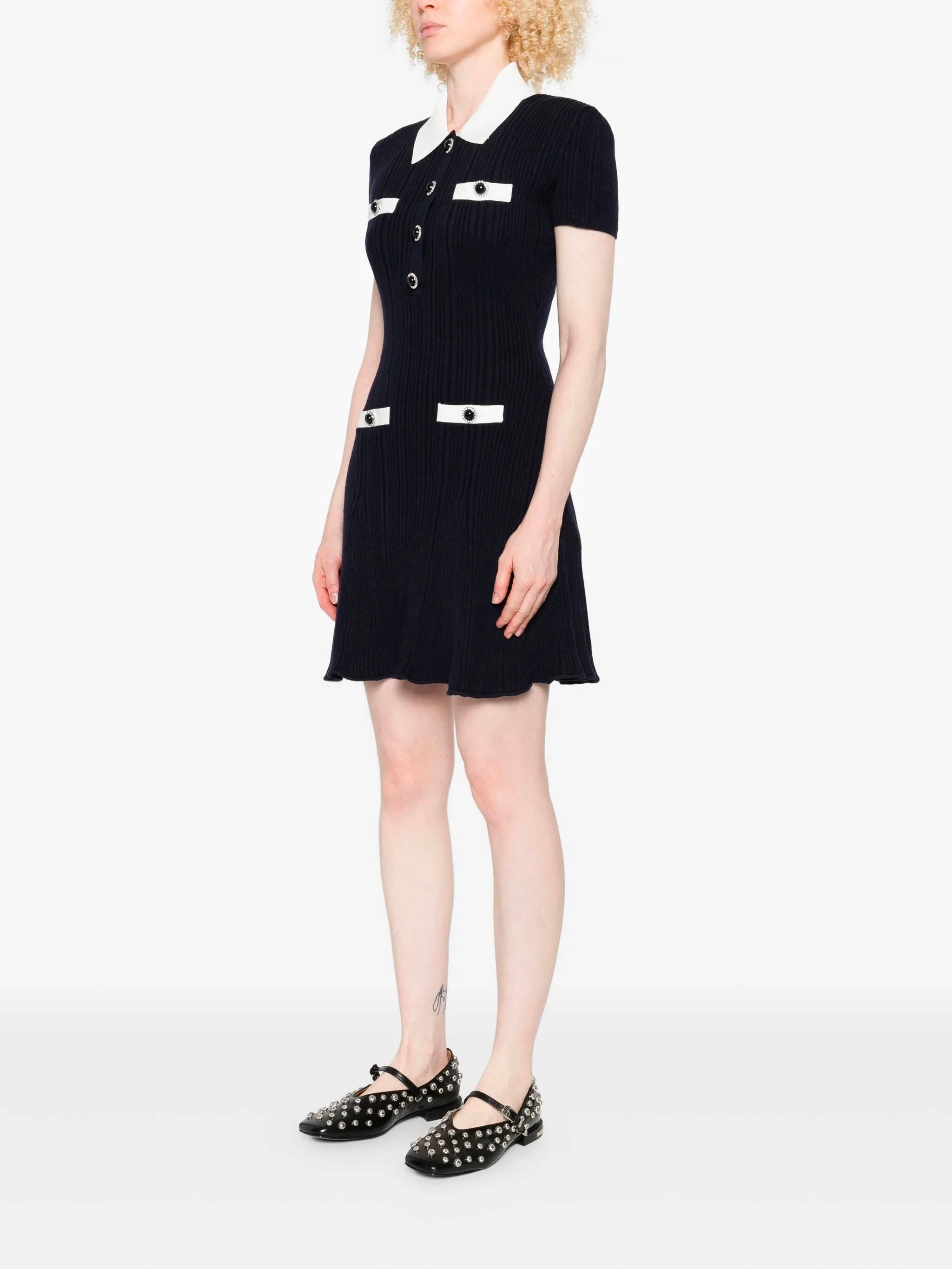 SELF-PORTRAIT Ribbed Knit Dress with Flared Hem