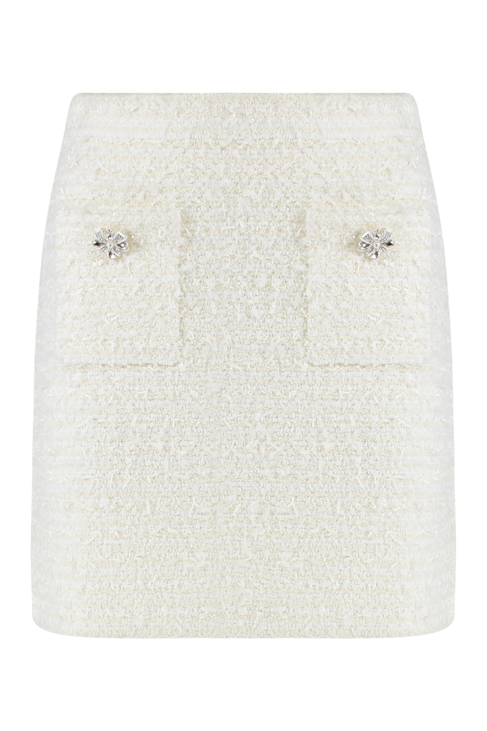 SELF-PORTRAIT Rhinestone Button Knit Mini Skirt