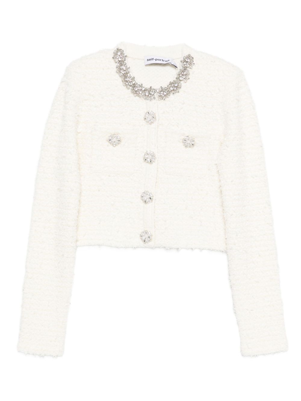 SELF-PORTRAIT Bouclè Knit Cardigan with Jeweled Details - Regular Fit