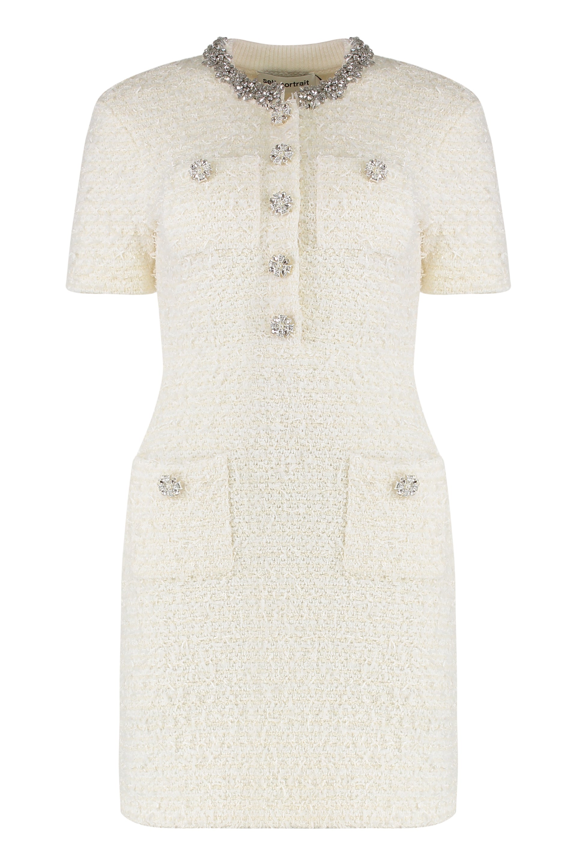 SELF-PORTRAIT Knit Dress with Crystal Details and Embellished Buttons