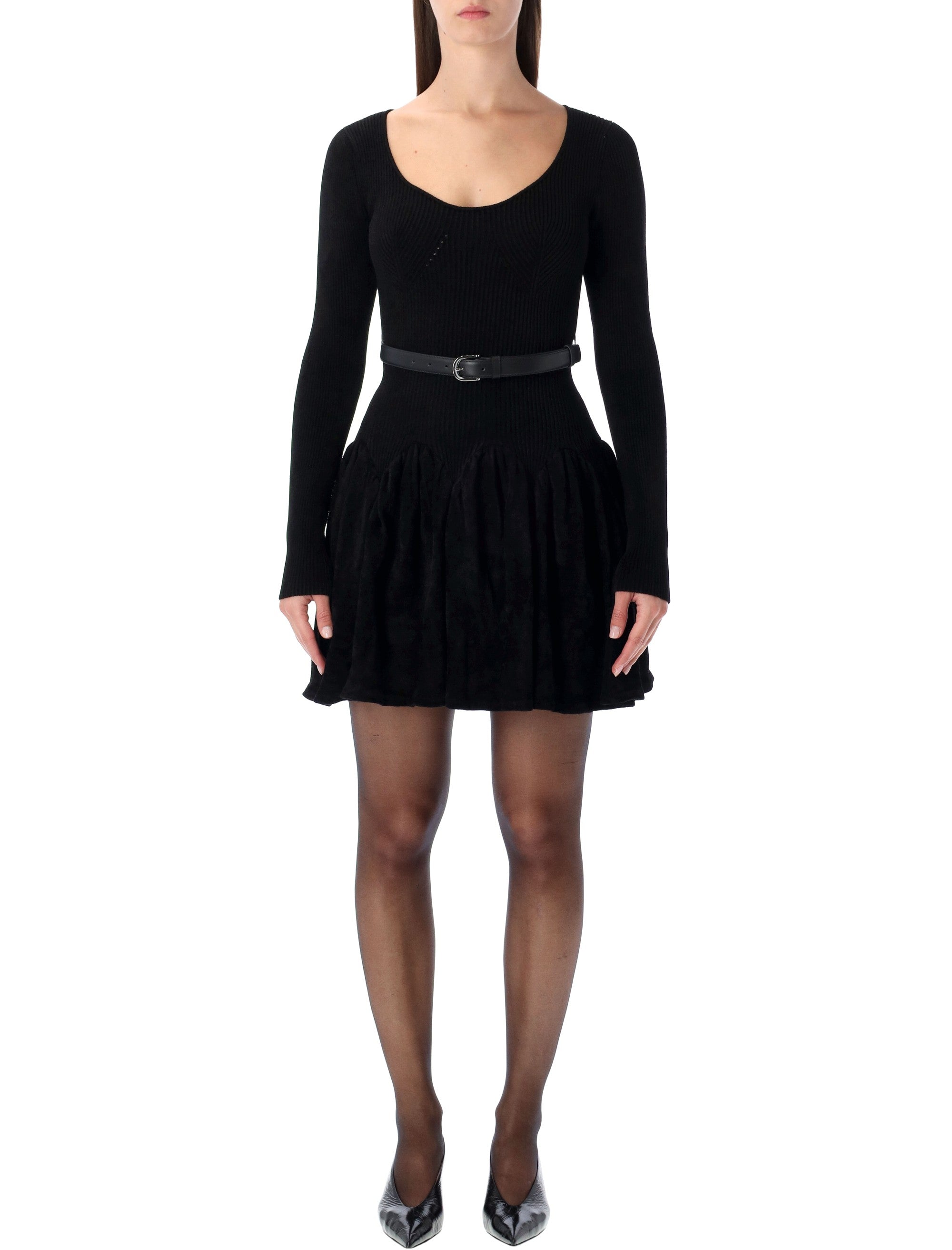 SELF-PORTRAIT Chic Chenille Knit Dress with Removable Belt - Size S