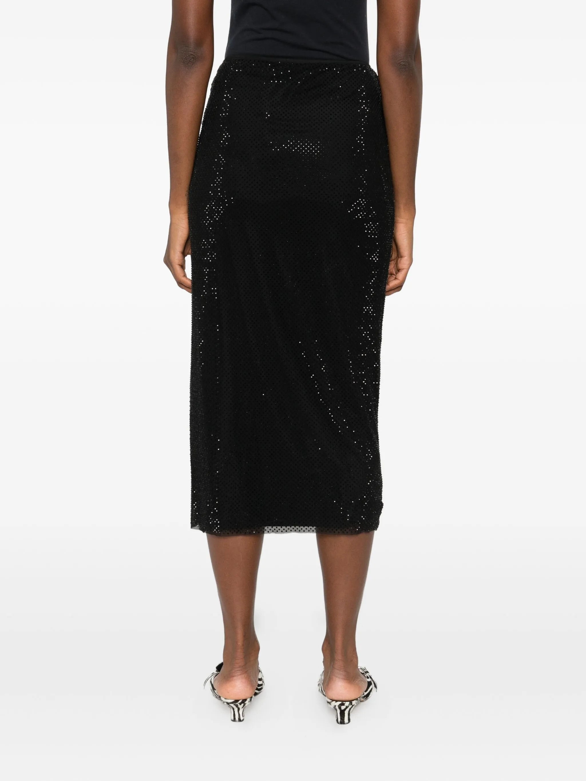 SELF-PORTRAIT Elegant Midi Skirt with Dazzling Rhinestones