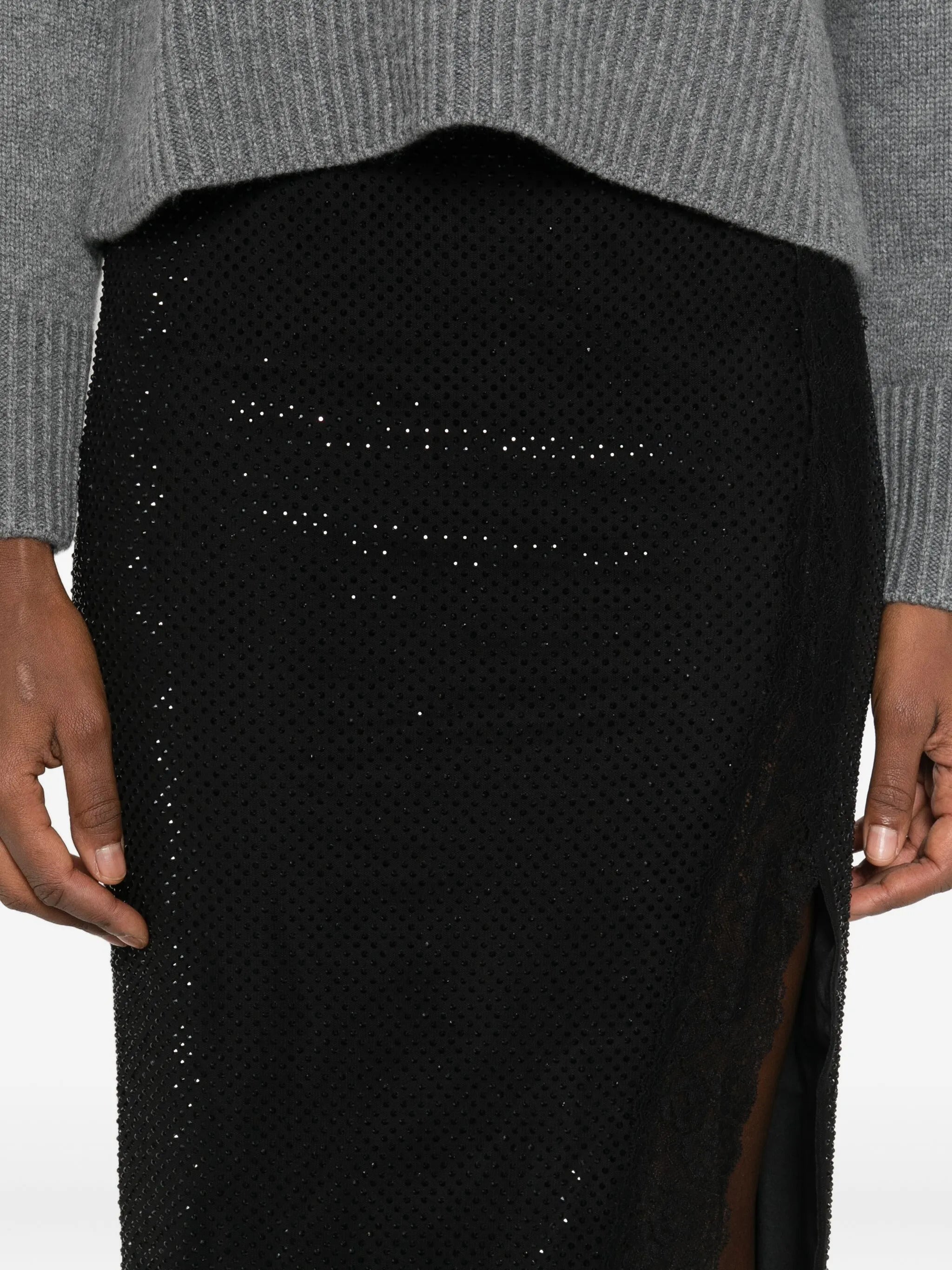 SELF-PORTRAIT Elegant Midi Skirt with Dazzling Rhinestones