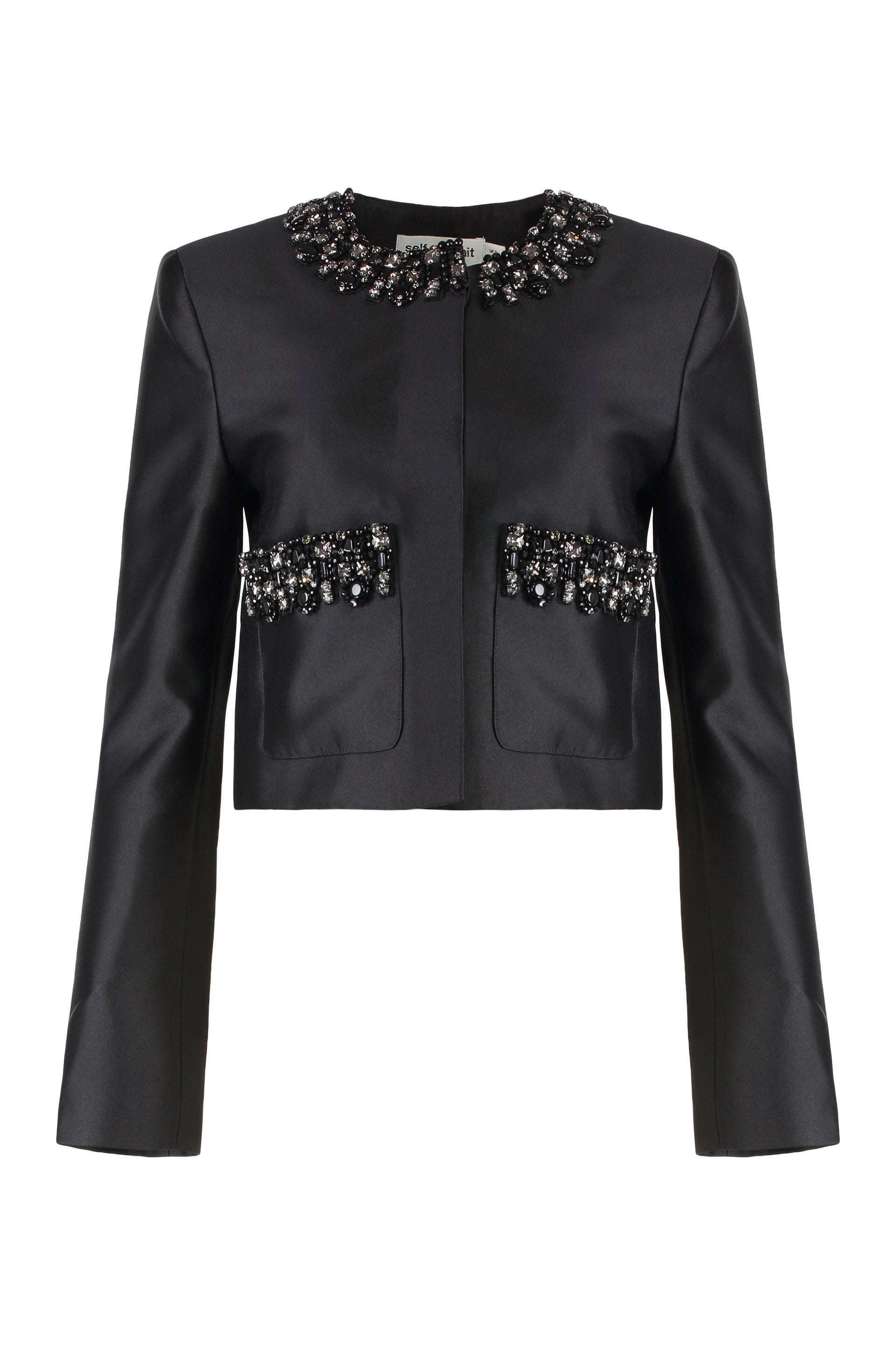 SELF-PORTRAIT Taffeta Jacket with Padded Shoulders