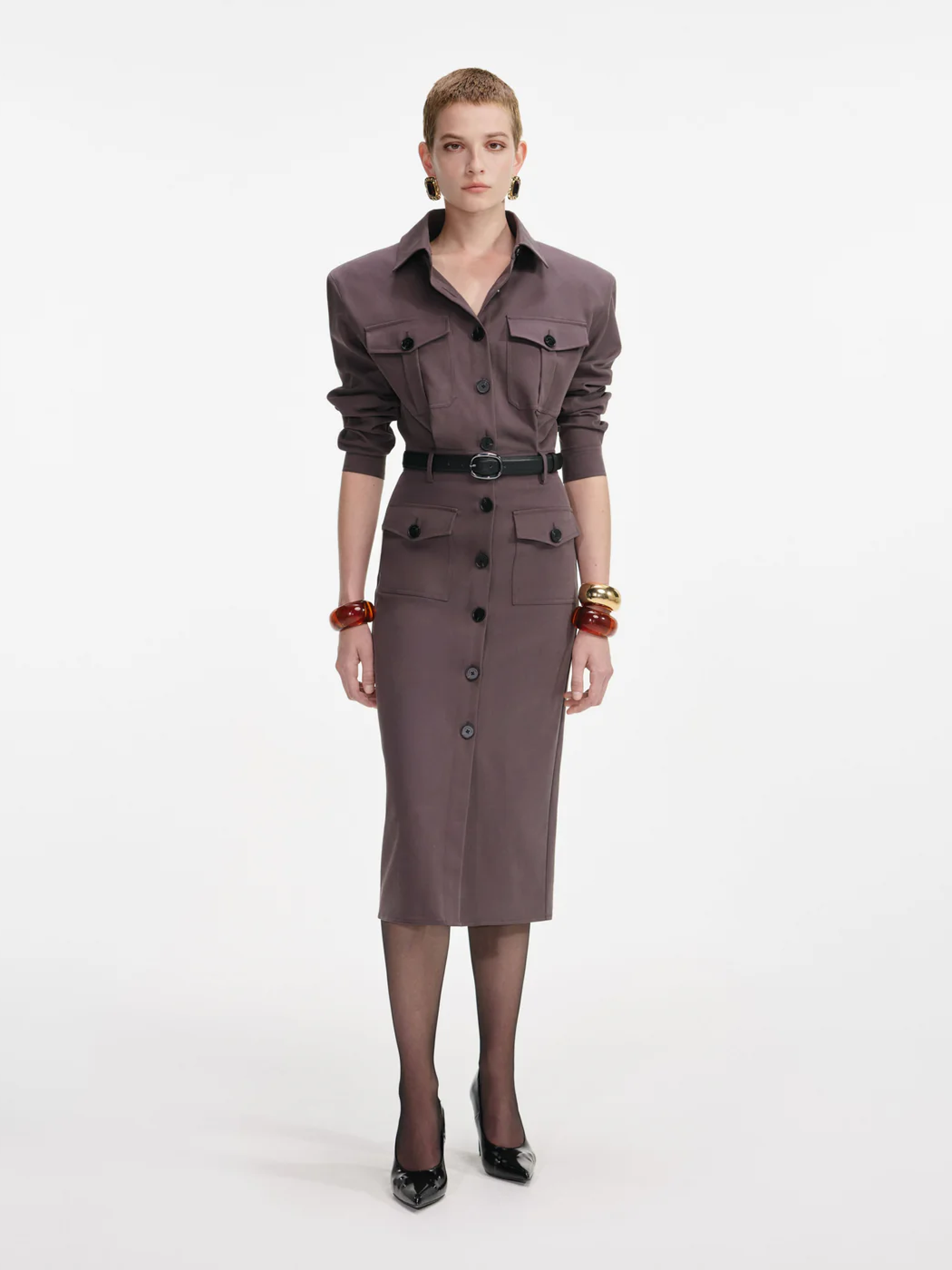 SELF-PORTRAIT Belted Midi Dress with Removable Straps - Size 6