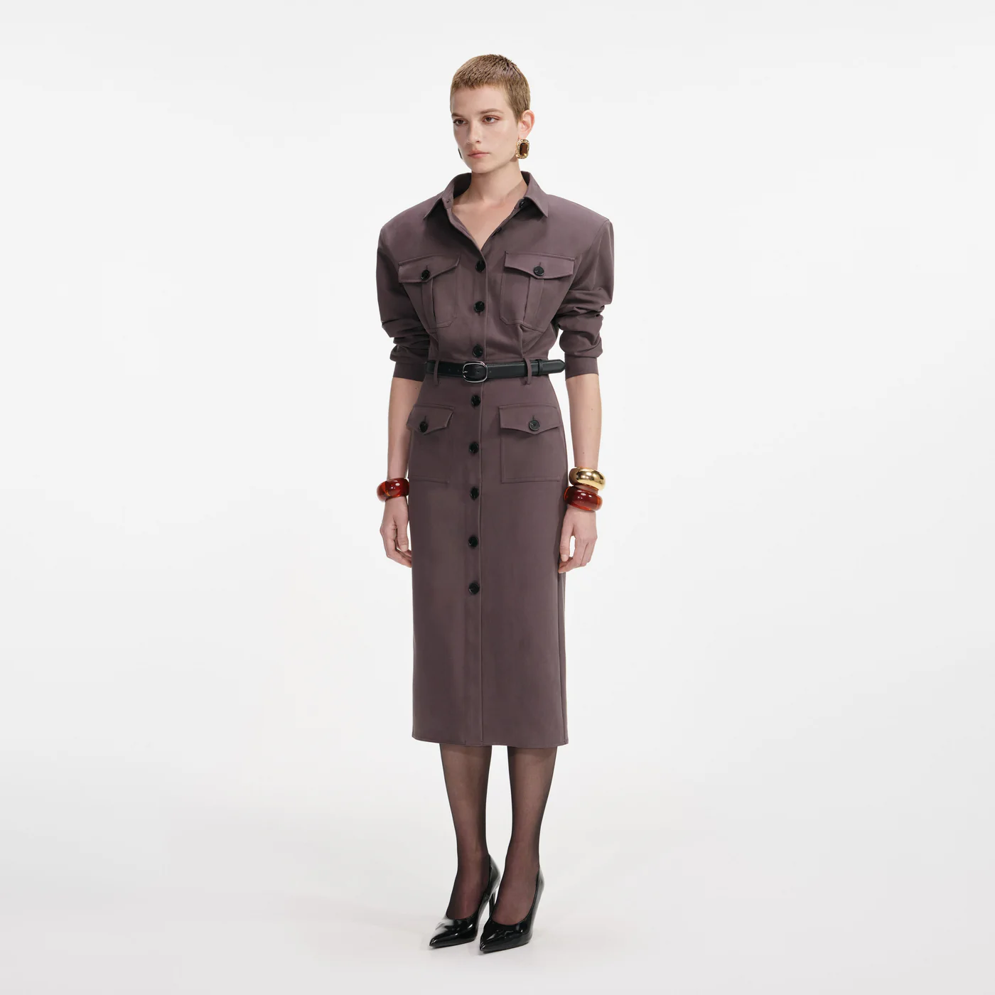 SELF-PORTRAIT Belted Midi Dress with Removable Straps - Size 6