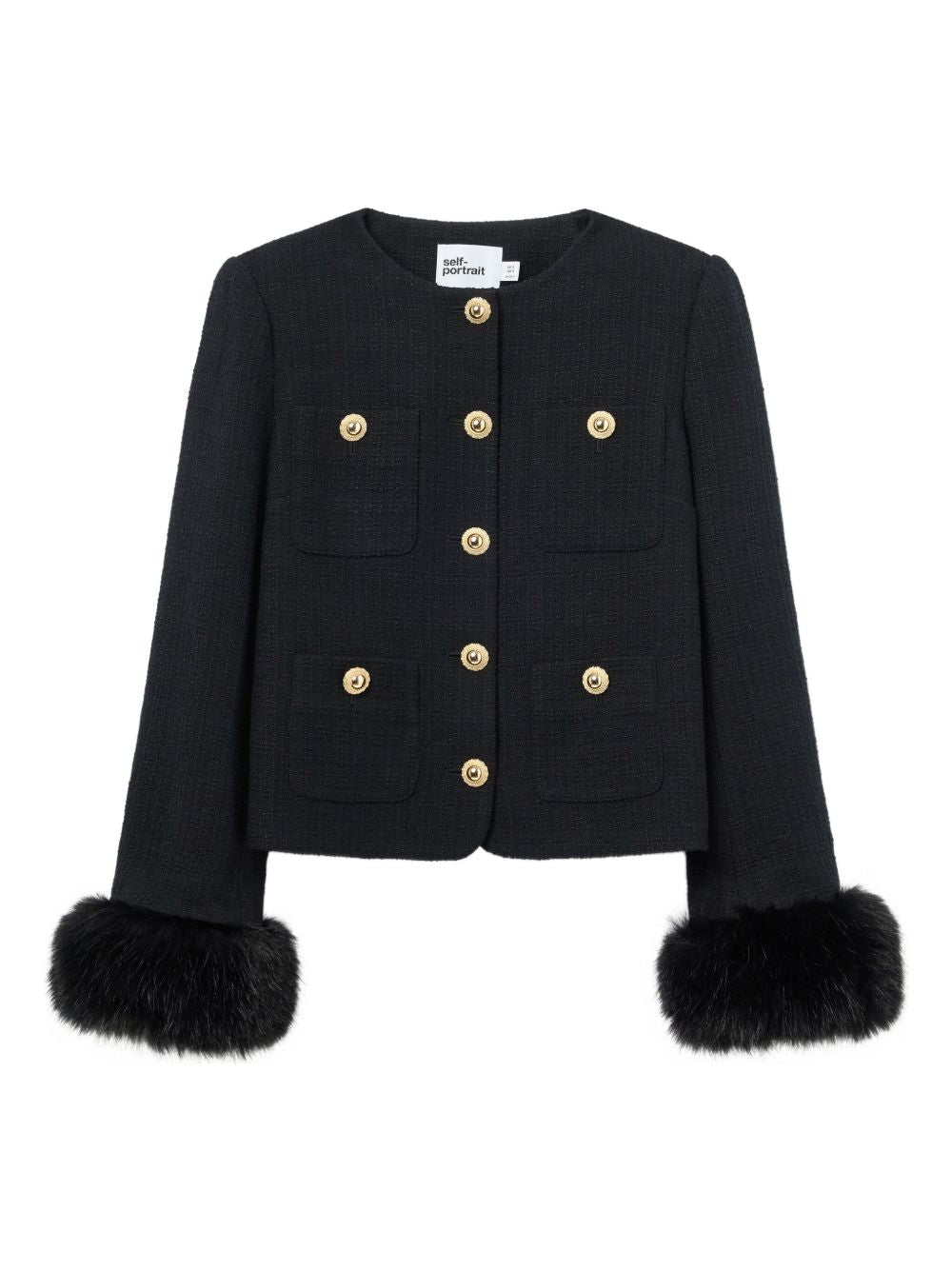 SELF-PORTRAIT Refined Bouclé Jacket with Removable Faux Fur Cuffs - Size 8