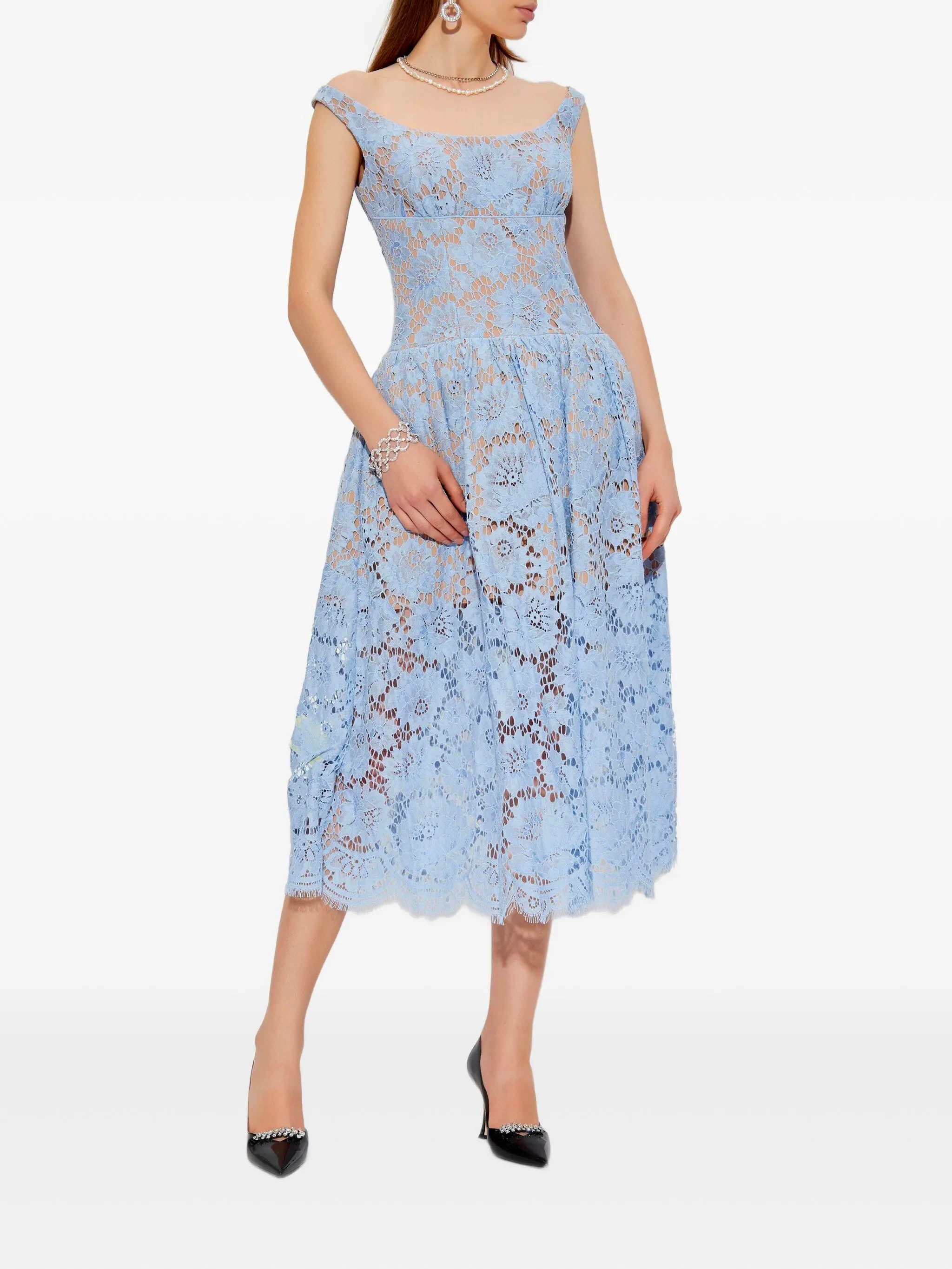 SELF-PORTRAIT Floral Lace Midi Dress with Internal Corset - Size 6