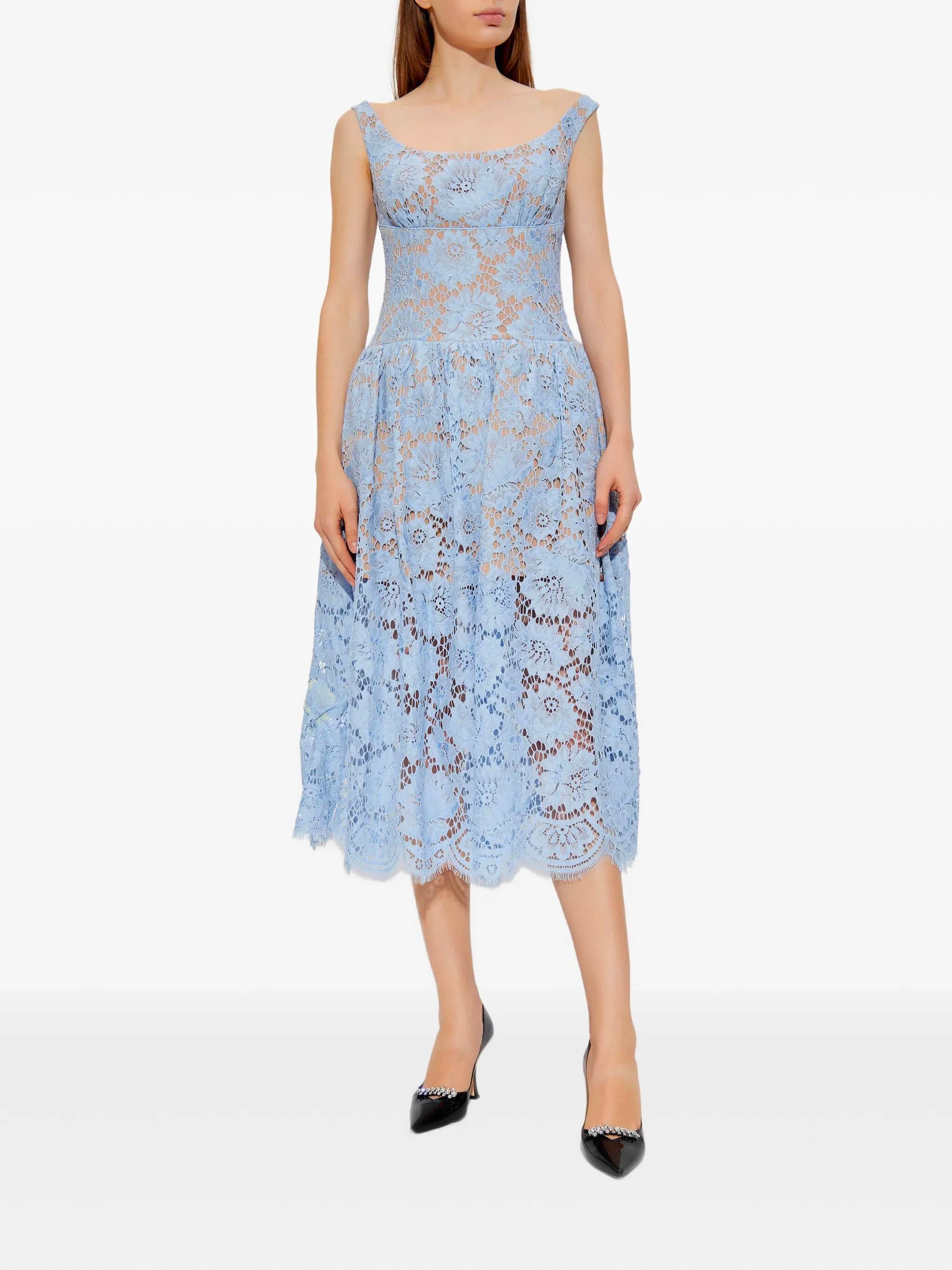 SELF-PORTRAIT Floral Lace Midi Dress with Internal Corset - Size 6