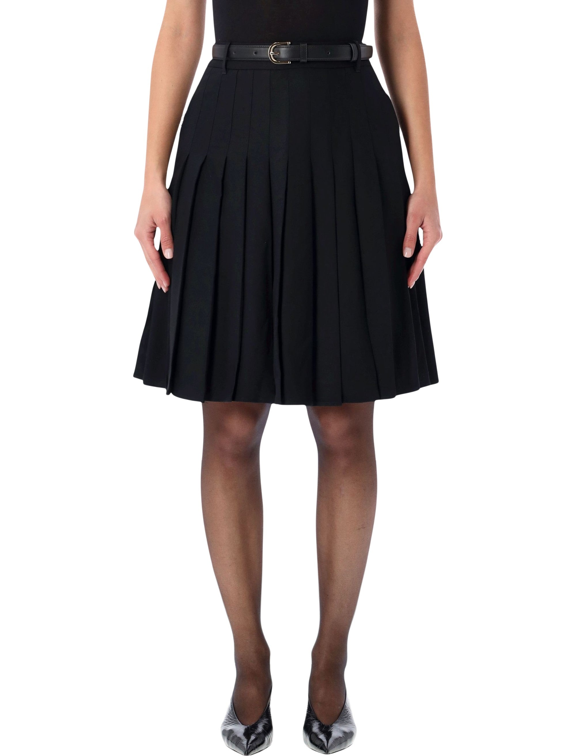 SELF-PORTRAIT Pleated Twill Midi Skirt with Belt - Size 8