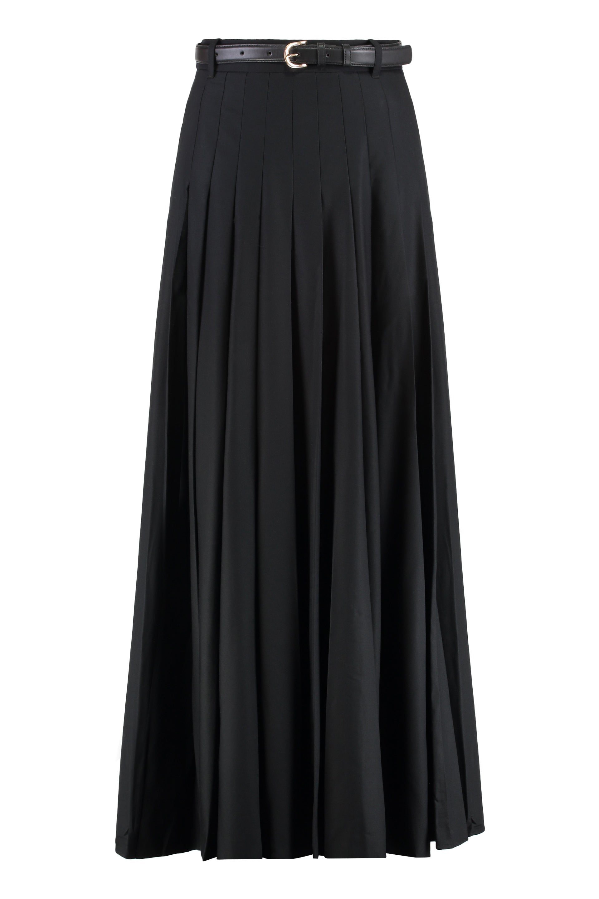 SELF-PORTRAIT Pleated Twill Maxi Skirt with Side Slit - Size 8