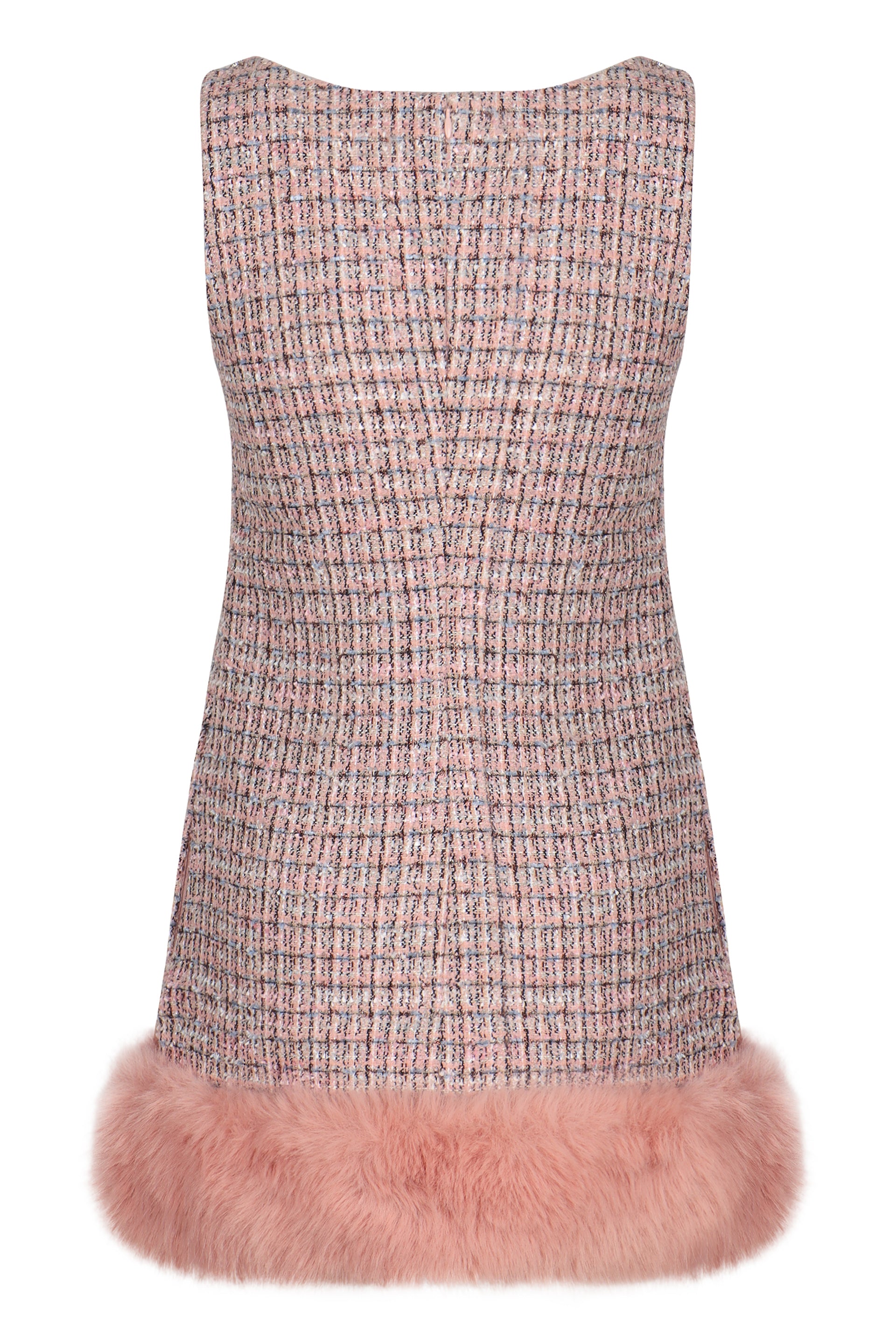 SELF-PORTRAIT Chic Bouclé Mini Dress with Faux Fur Hem - Size 8