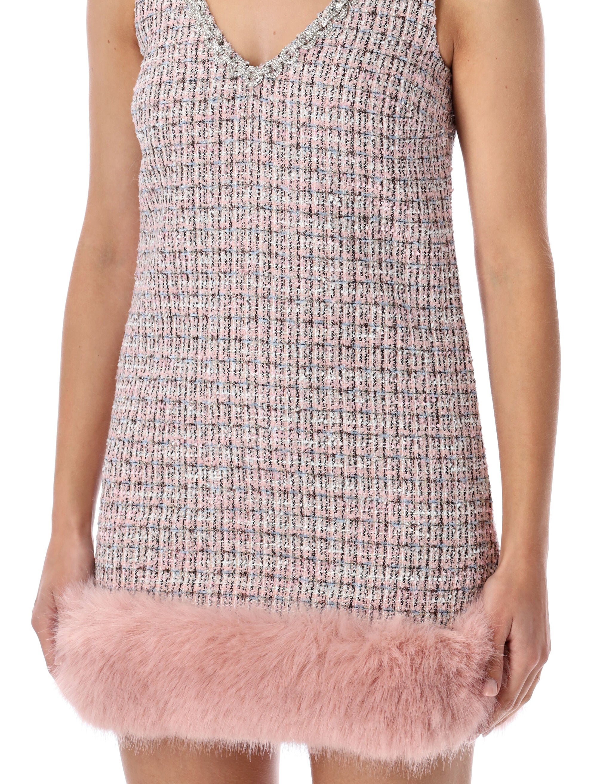 SELF-PORTRAIT Chic Bouclé Mini Dress with Faux Fur Hem - Size 8