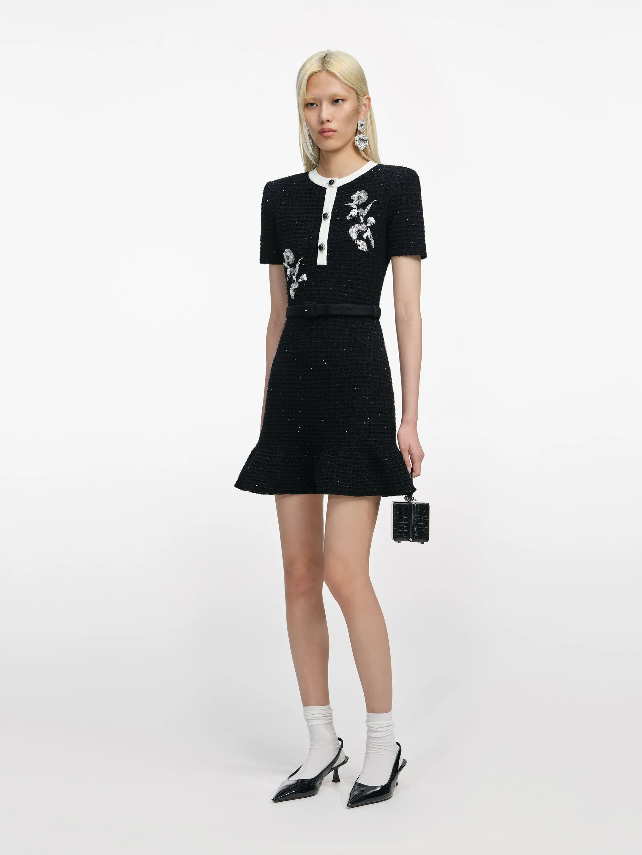 SELF-PORTRAIT Chic Mini Dress with Playful Faux Fur Hem