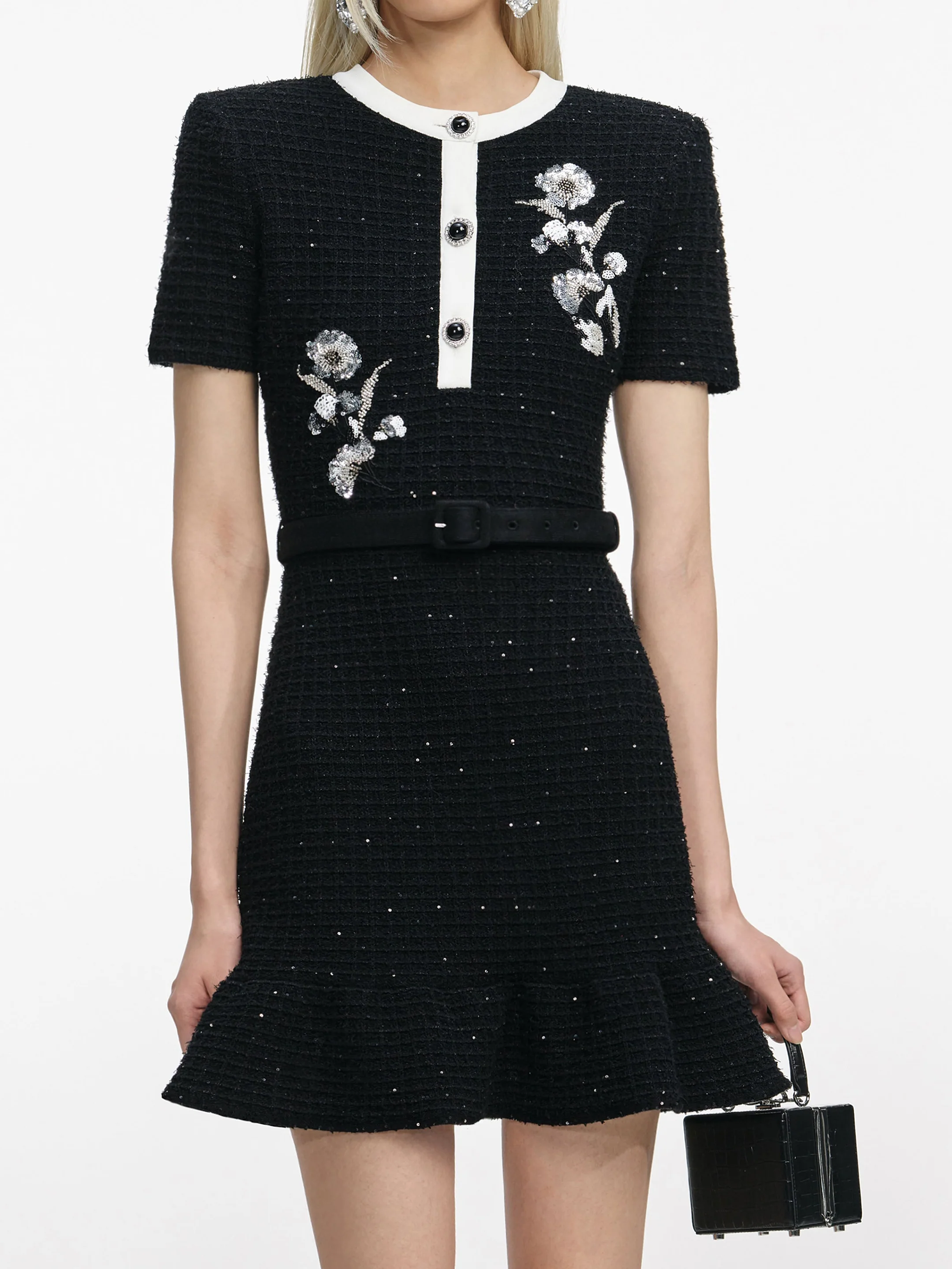 SELF-PORTRAIT Chic Mini Dress with Playful Faux Fur Hem