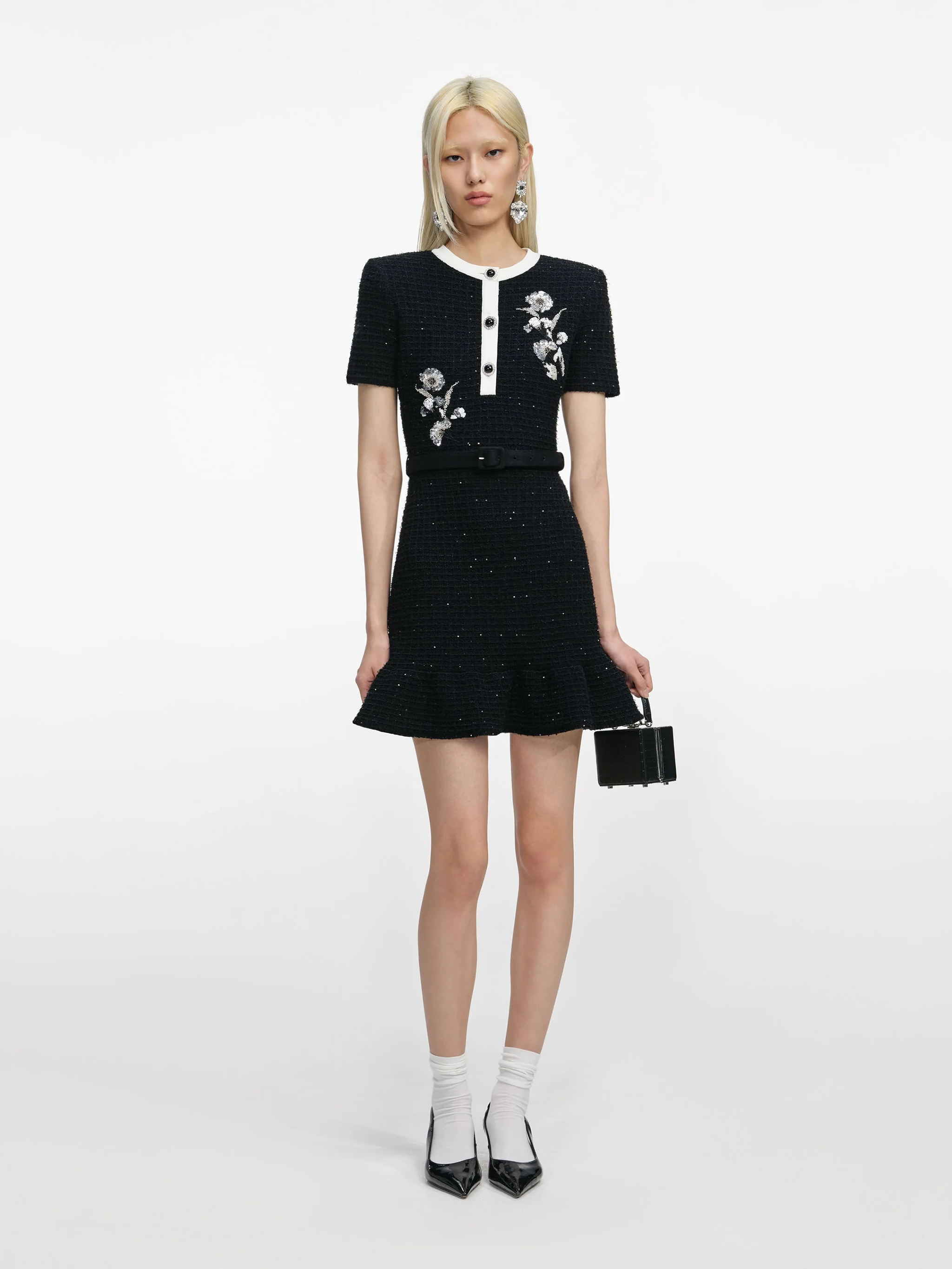 SELF-PORTRAIT Chic Mini Dress with Playful Faux Fur Hem