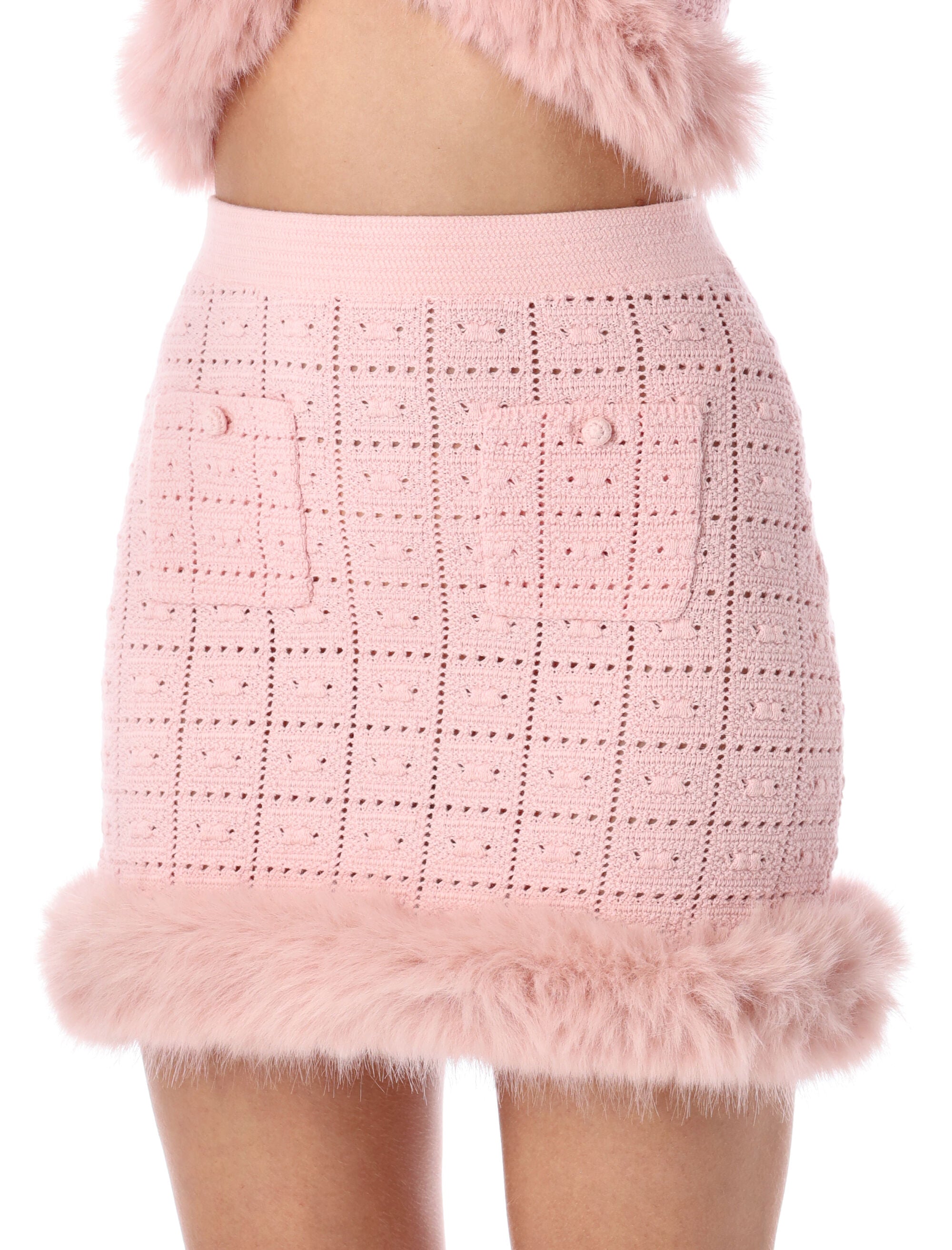 SELF-PORTRAIT Chic Knit Mini Skirt with Faux Fur Hem