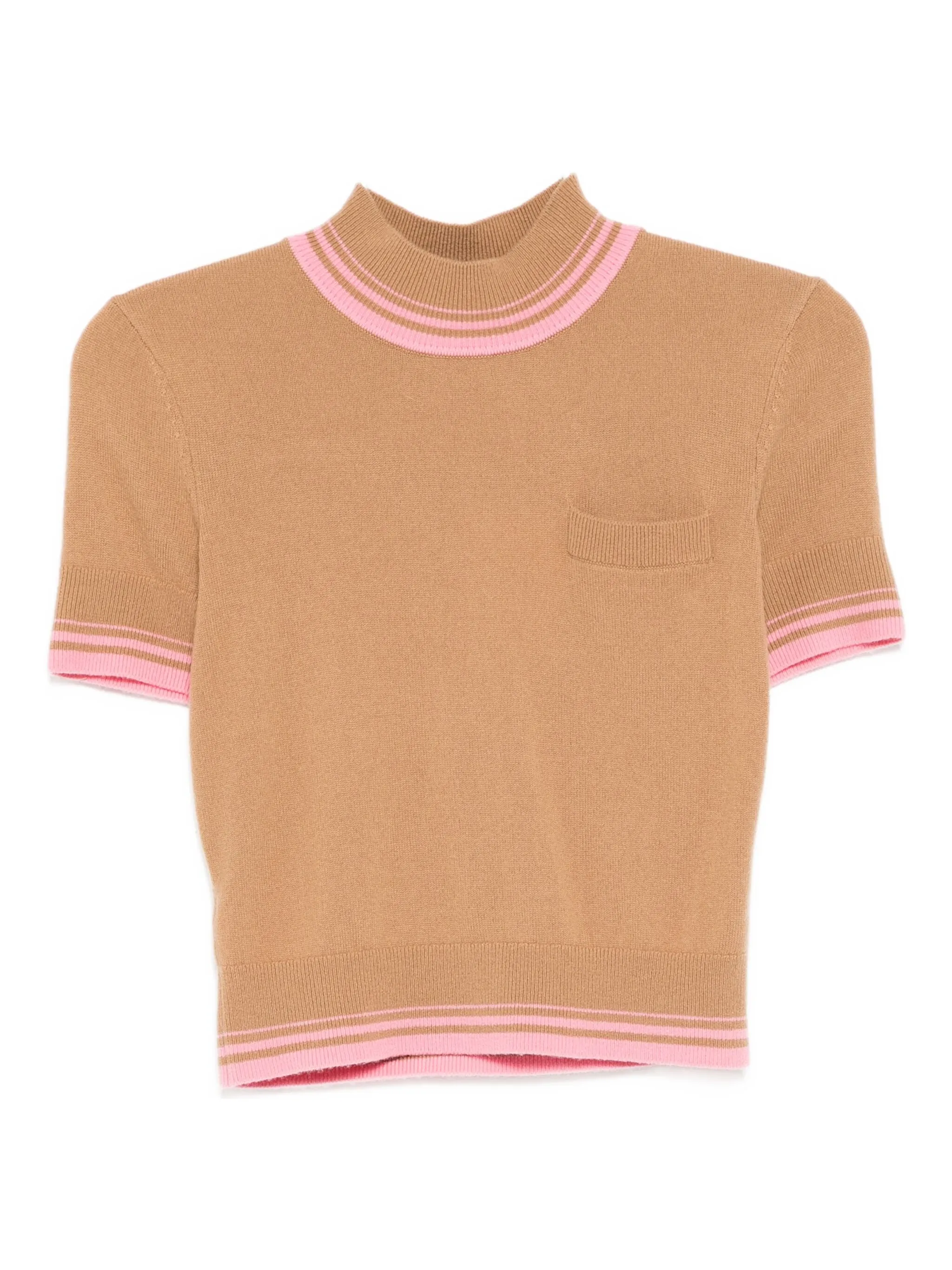 SELF-PORTRAIT Fitted High Neck Contrast Stripe Knit Top