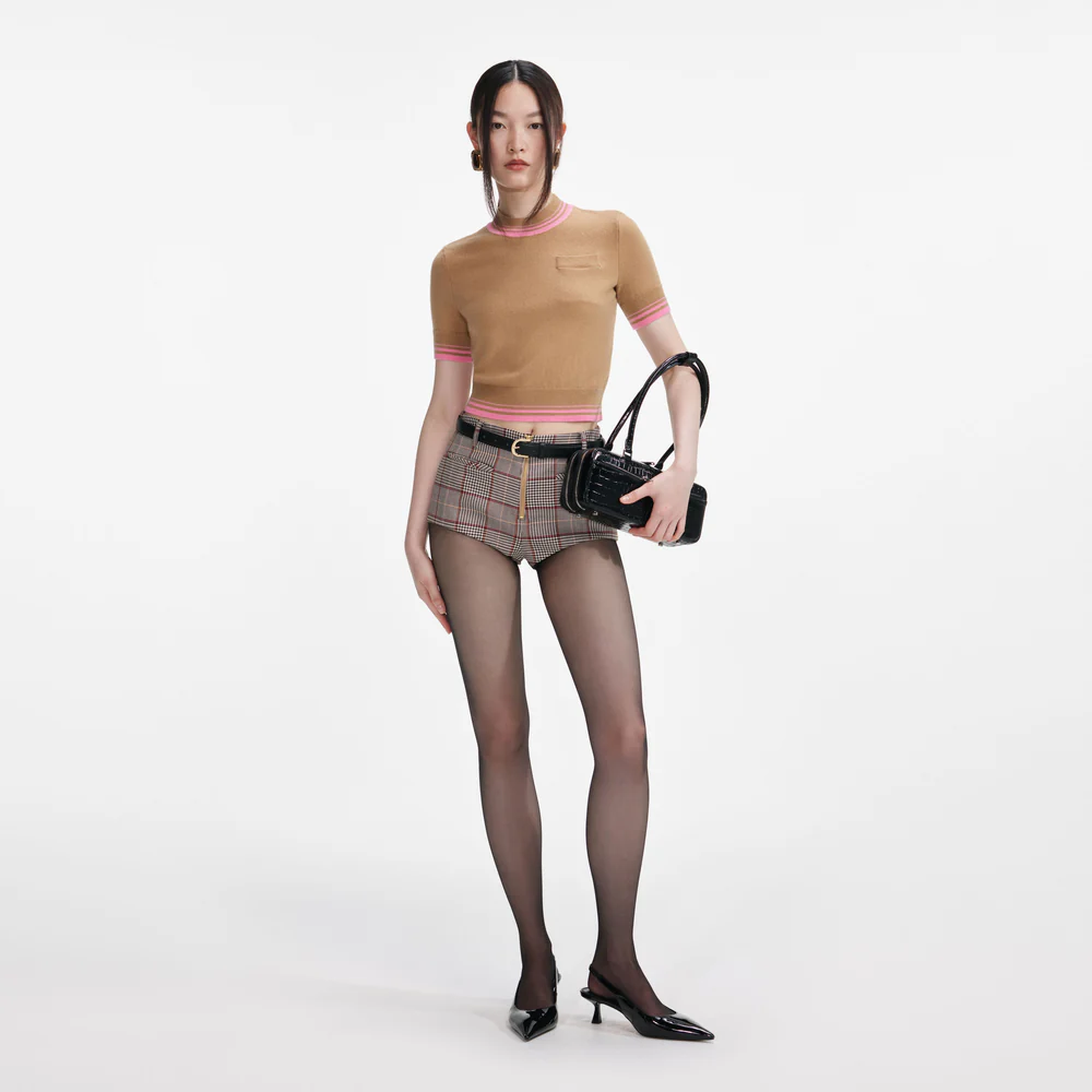 SELF-PORTRAIT Fitted High Neck Contrast Stripe Knit Top