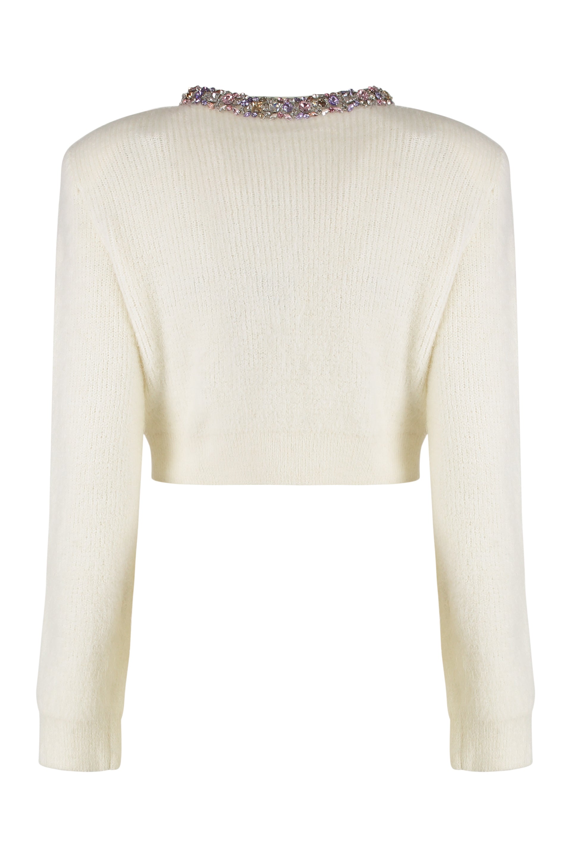 SELF-PORTRAIT Alpaca Cropped Cardigan with Crystal Trims - Size S