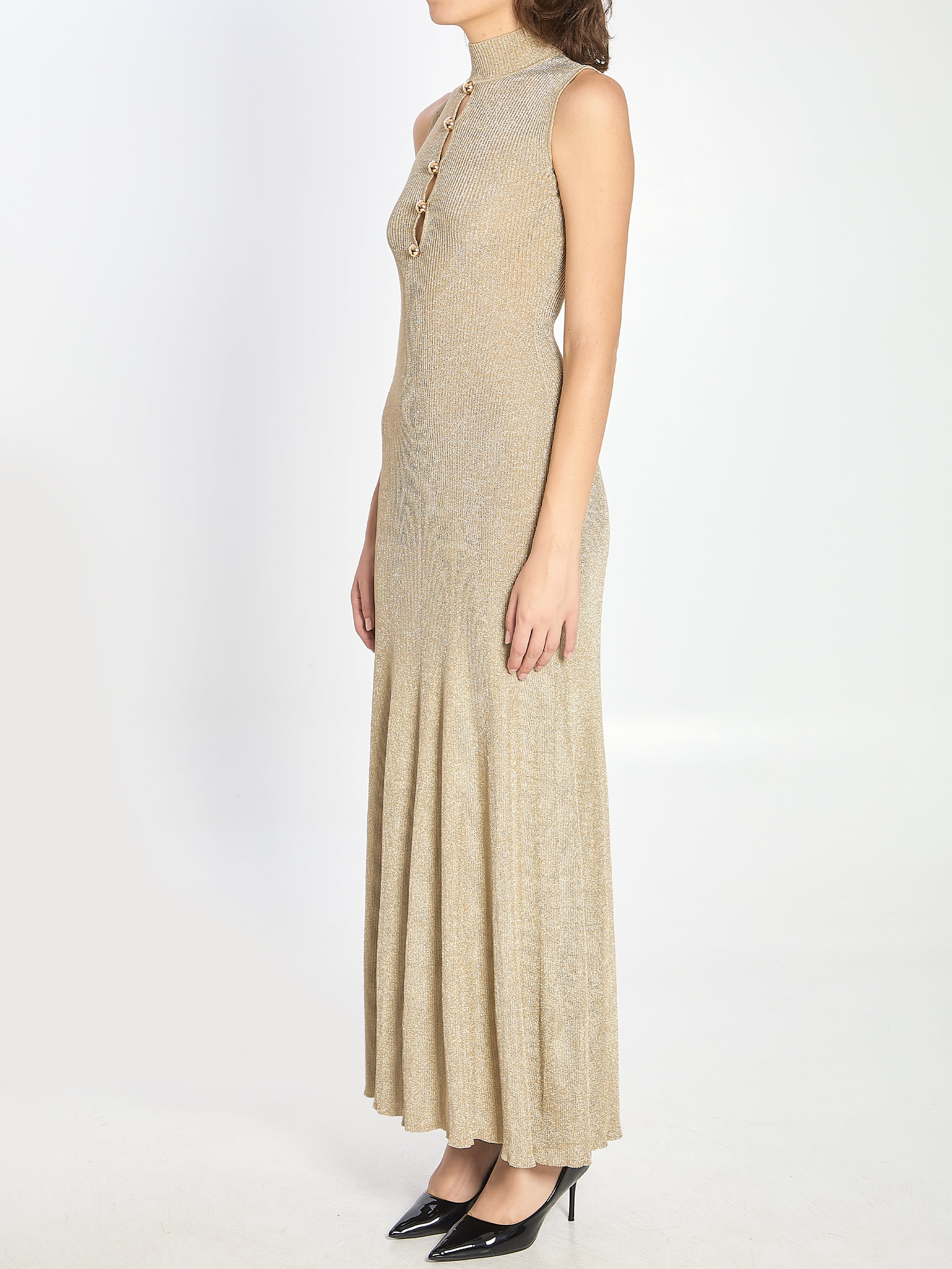 SELF-PORTRAIT Maxi Dress with High Neckline & Front Slit - Regular Fit
