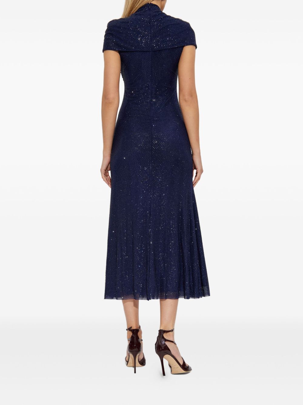 SELF-PORTRAIT Rhinestone Mesh Cut Out Midi Dress - Size 6