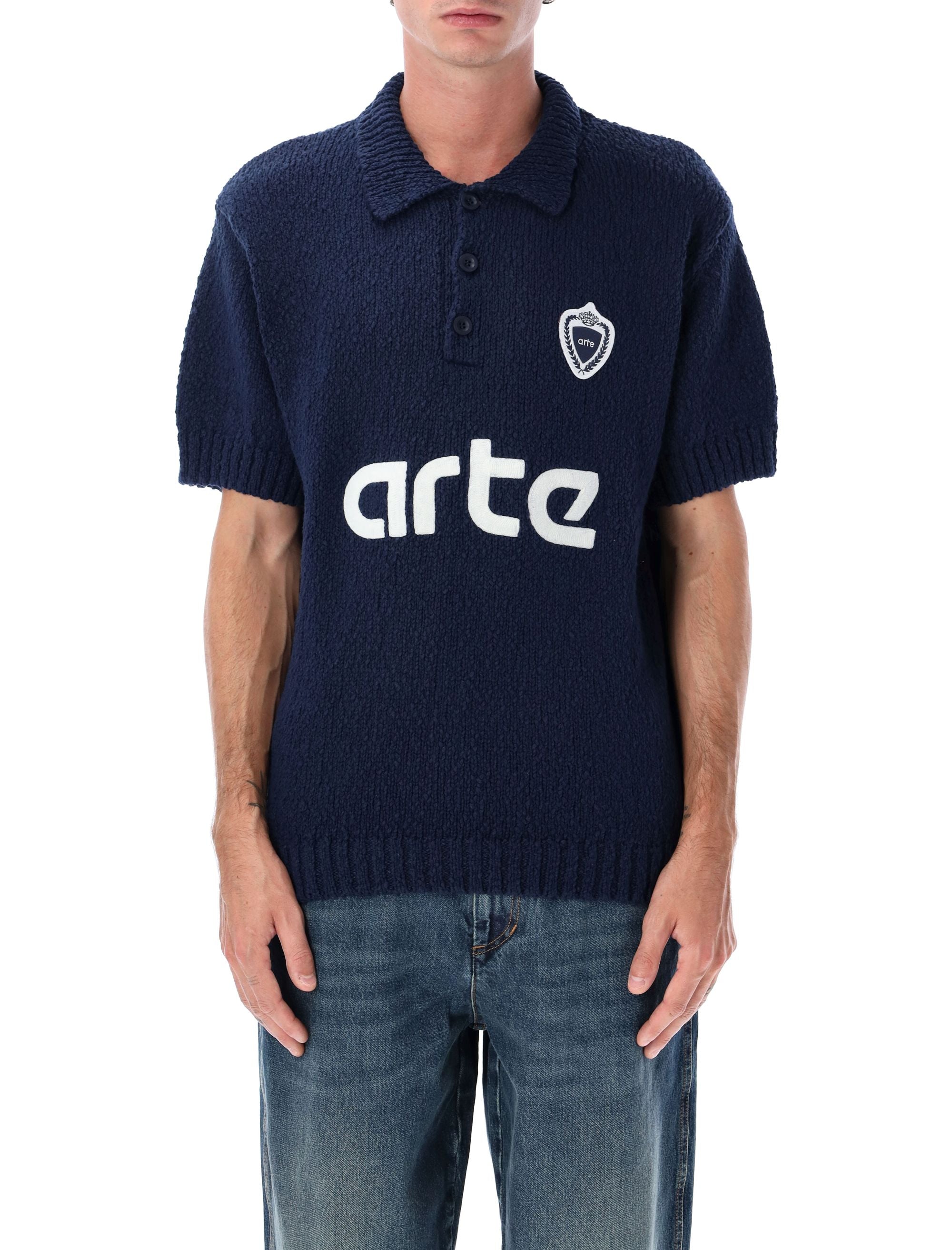 ARTE ANTWERP Football Knit Cotton Polo Sweater - Size L