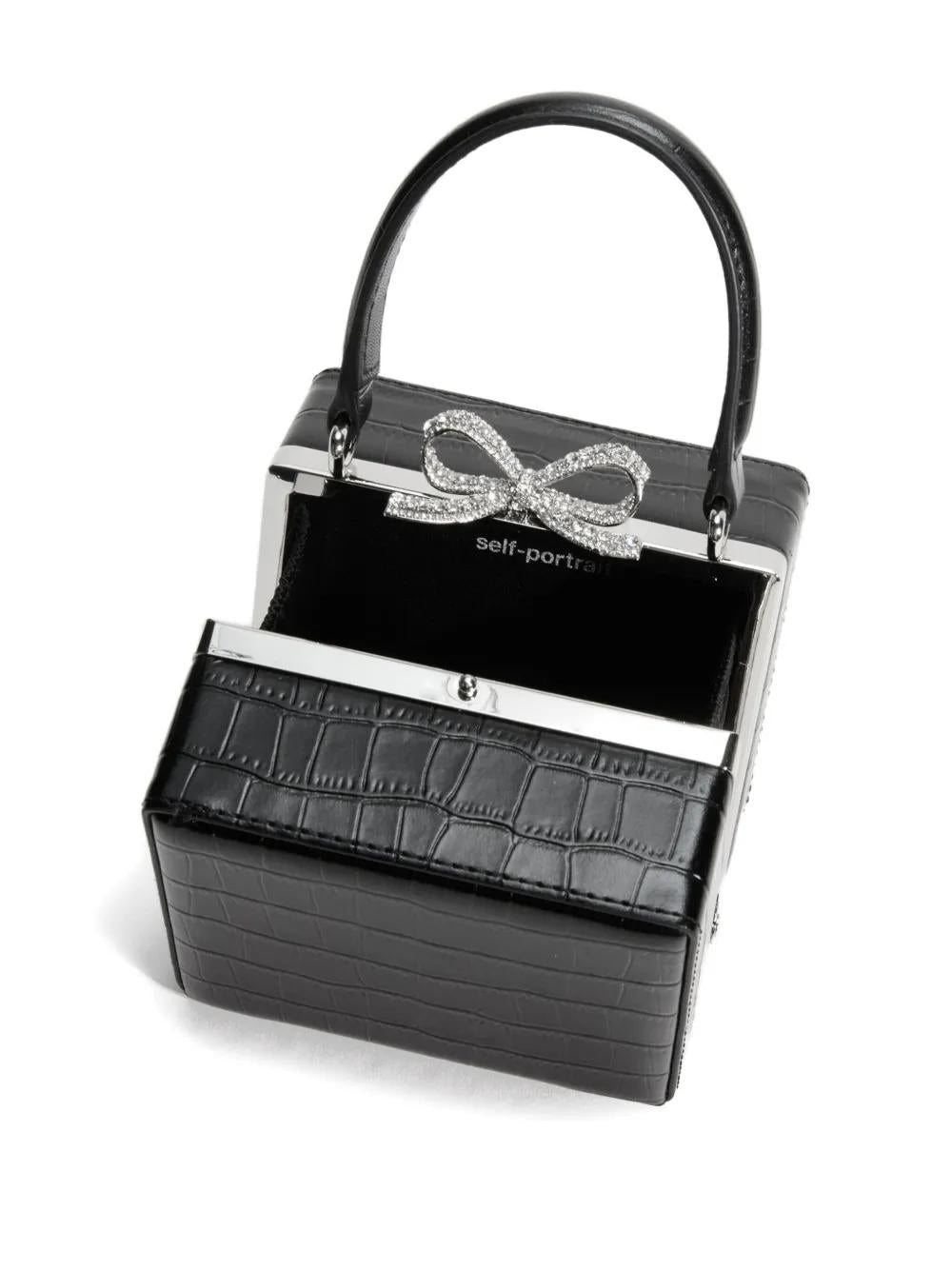 SELF-PORTRAIT Crystal-Embellished Bow Box Handbag