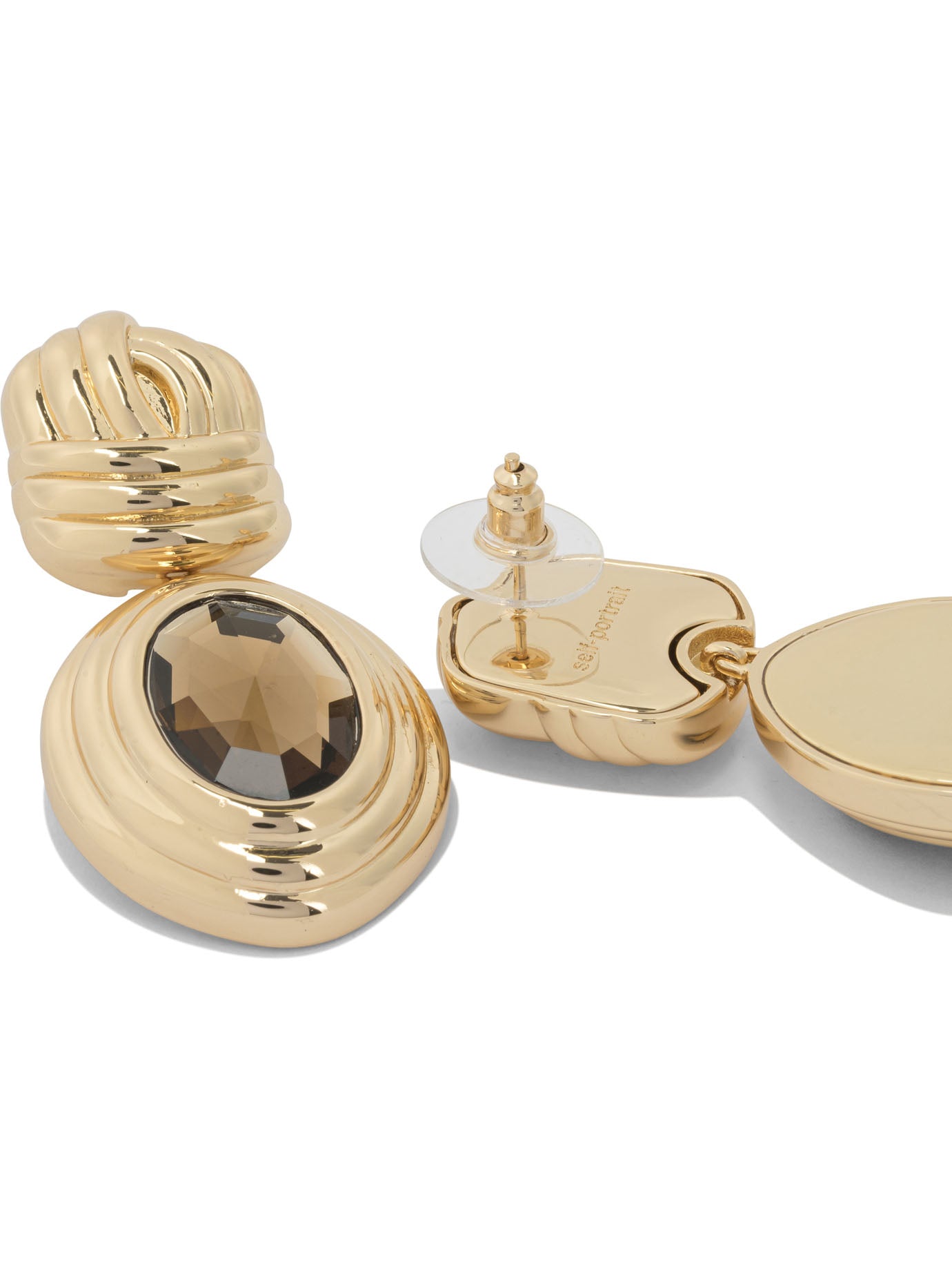 SELF-PORTRAIT Amber Pendant Earrings with Textured Gold Frame