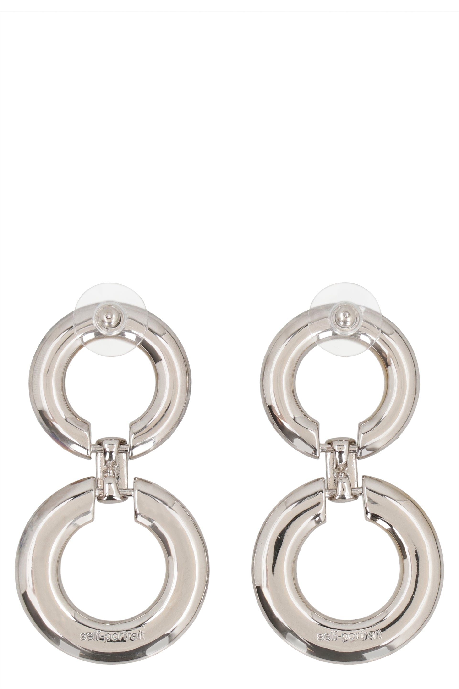 SELF-PORTRAIT Crystal Link Mini Earrings - Elegant Two-Ring Design