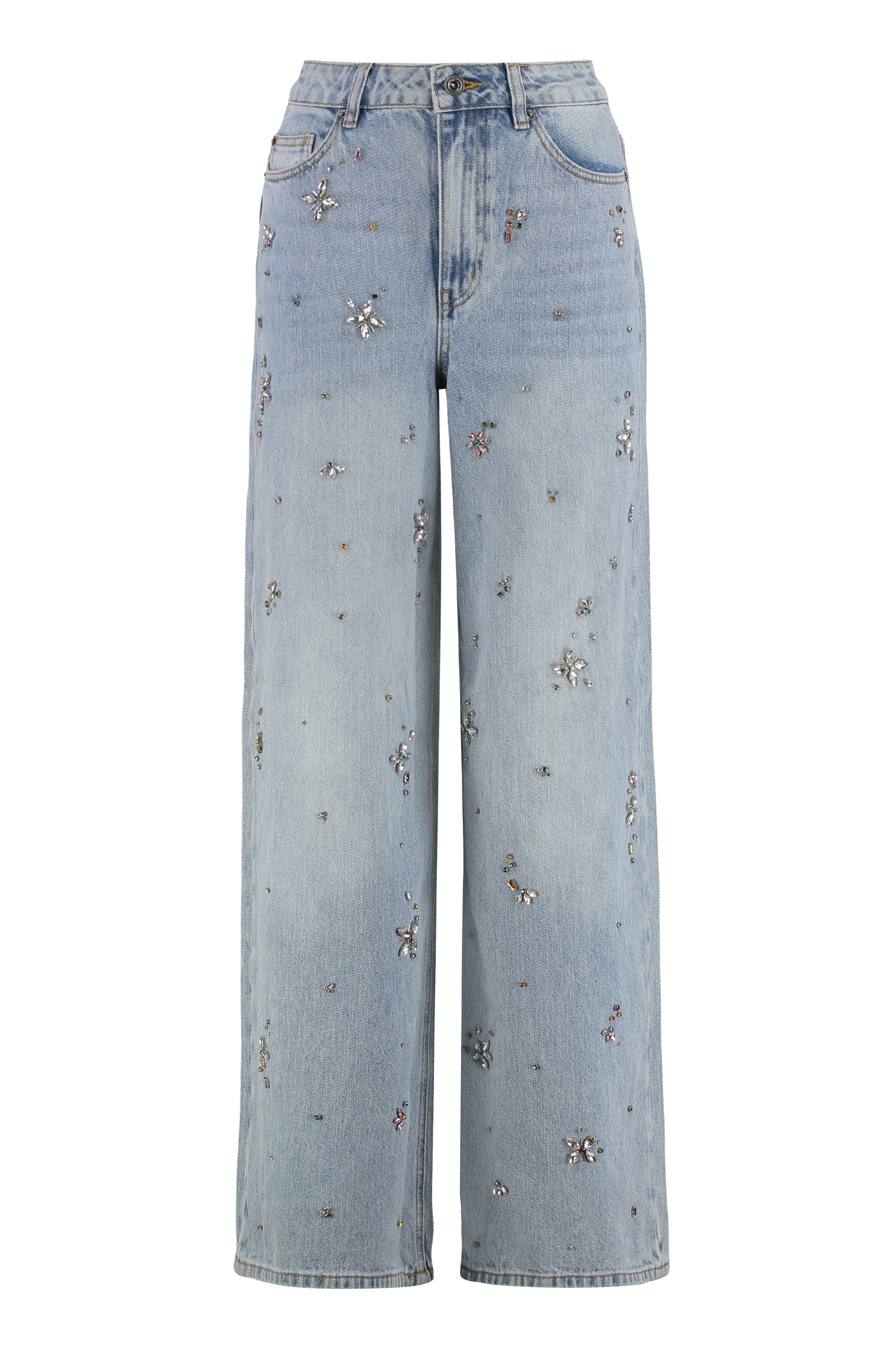SELF-PORTRAIT Embellished Wide-Leg Jeans - Size 27