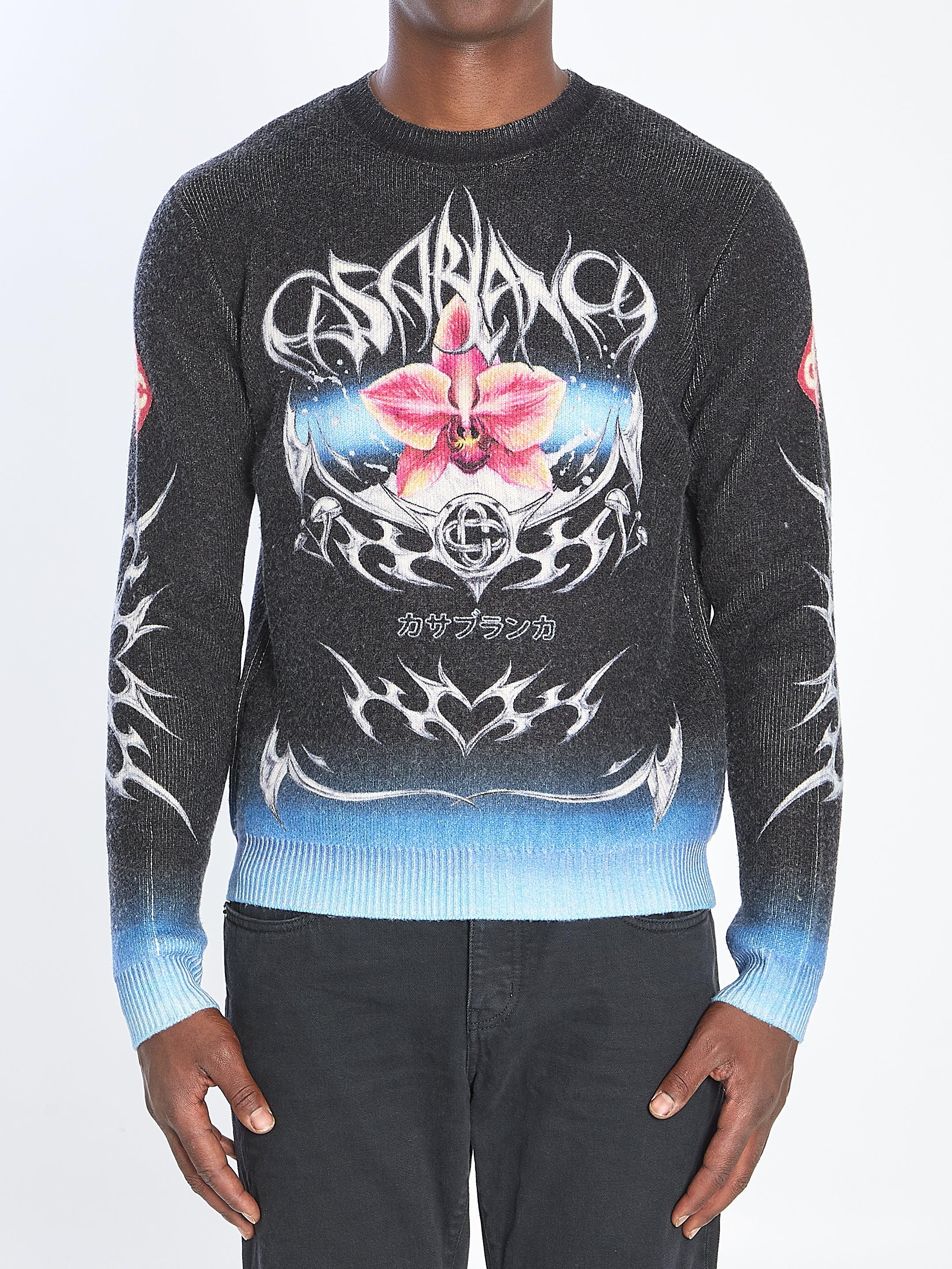 CASABLANCA Crew Neck Sweater with Blades Print - Regular Fit