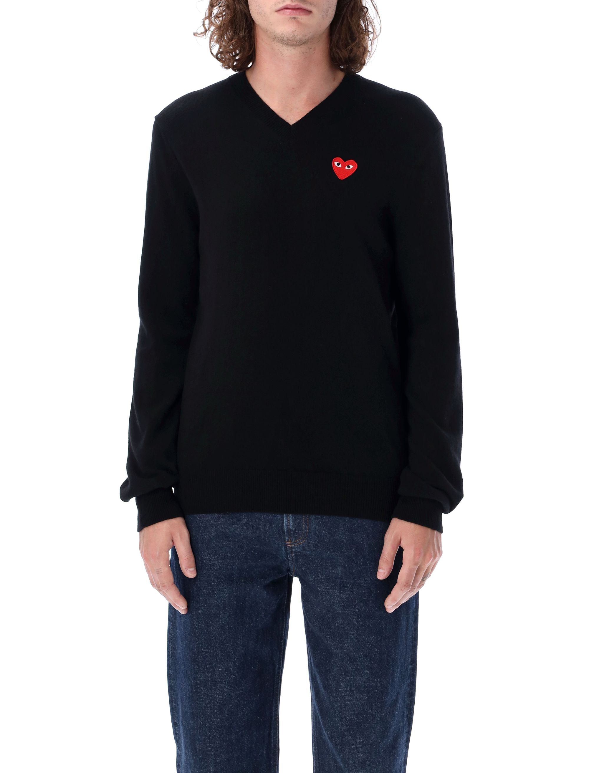 COMME DES GARÇONS PLAY Heart Patch V-Neck Sweater - Sizes S & L
