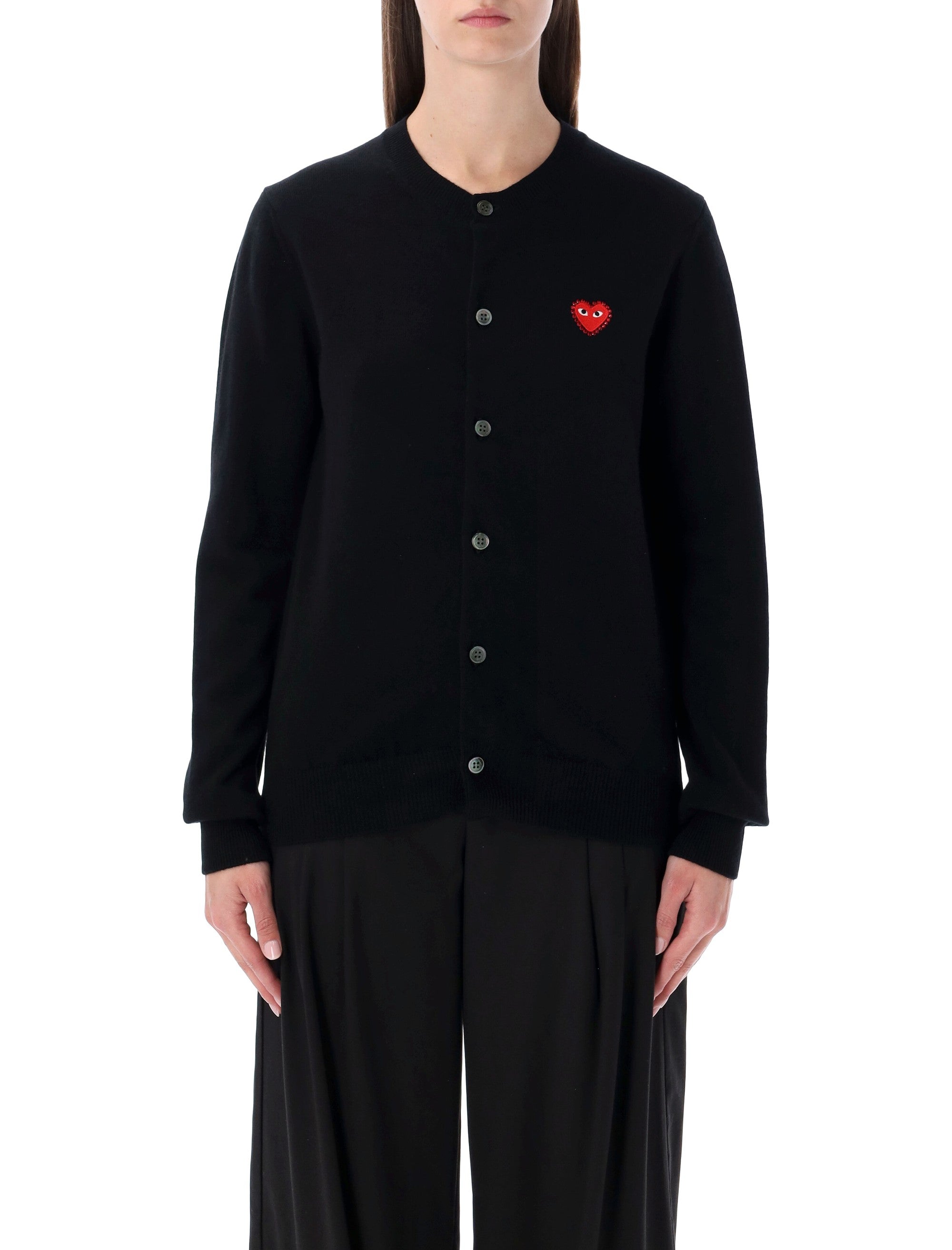 COMME DES GARÇONS PLAY Wool Cardigan with Red Crystal Heart - Size S