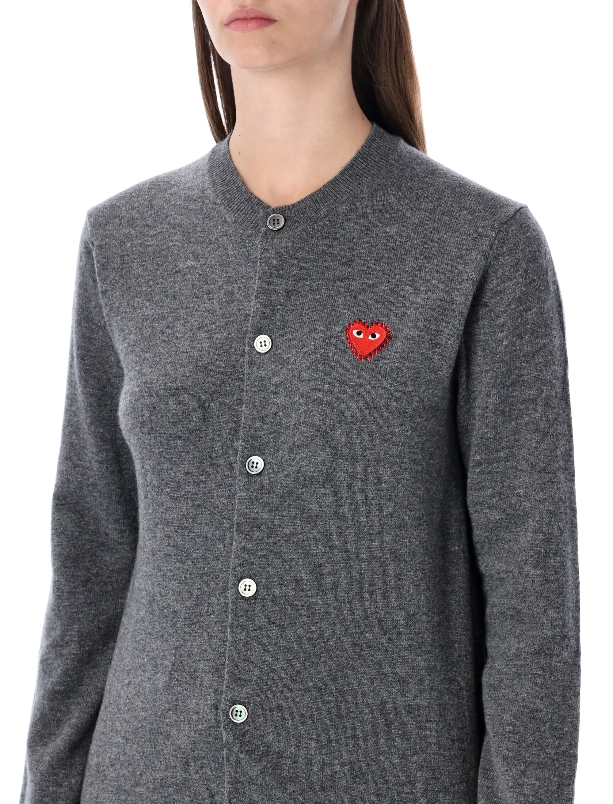 COMME DES GARÇONS PLAY Men's Wool Cardigan with Crystal Heart Patch