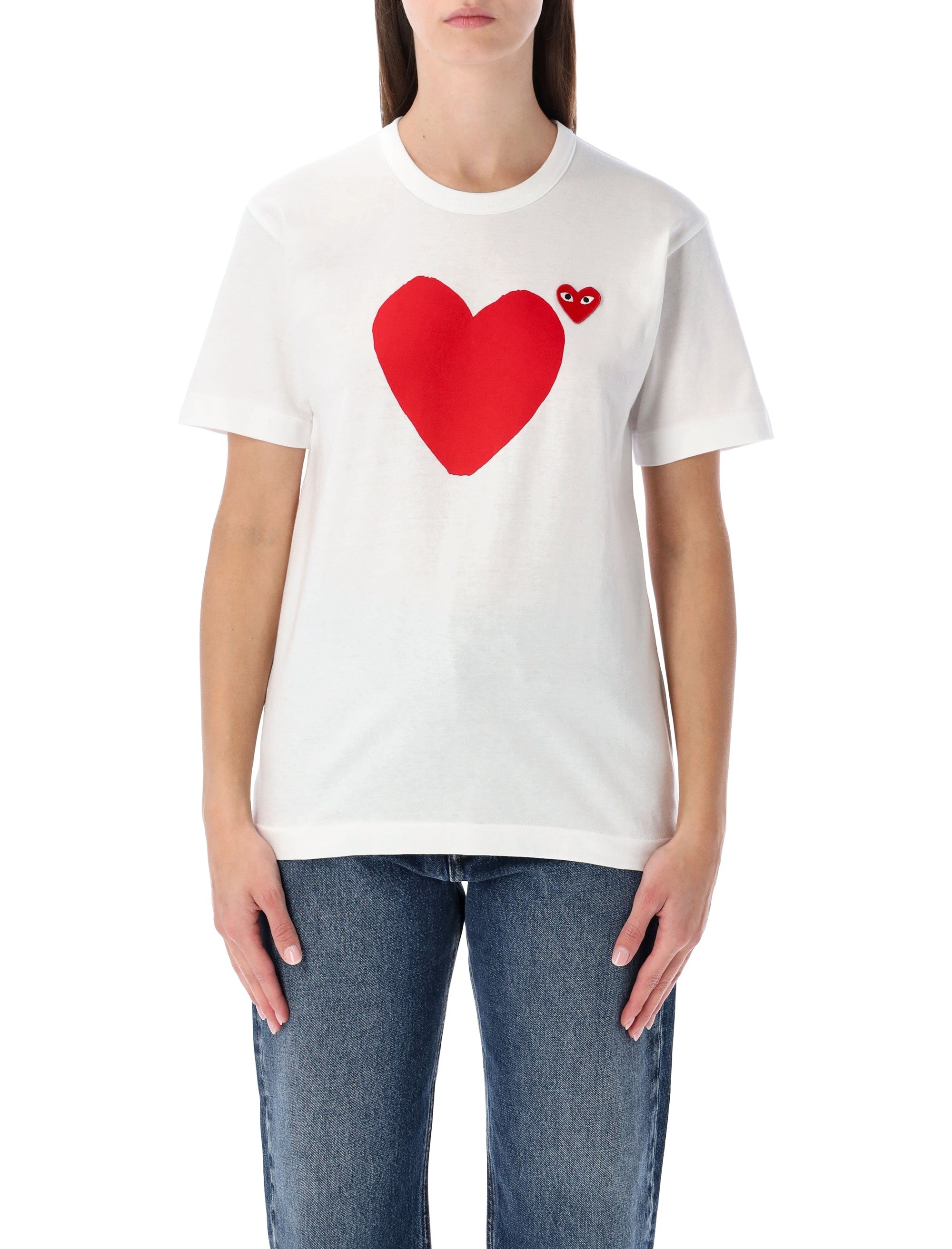 COMME DES GARÇONS PLAY Minimalist Cotton T-Shirt with Double Heart - Size S