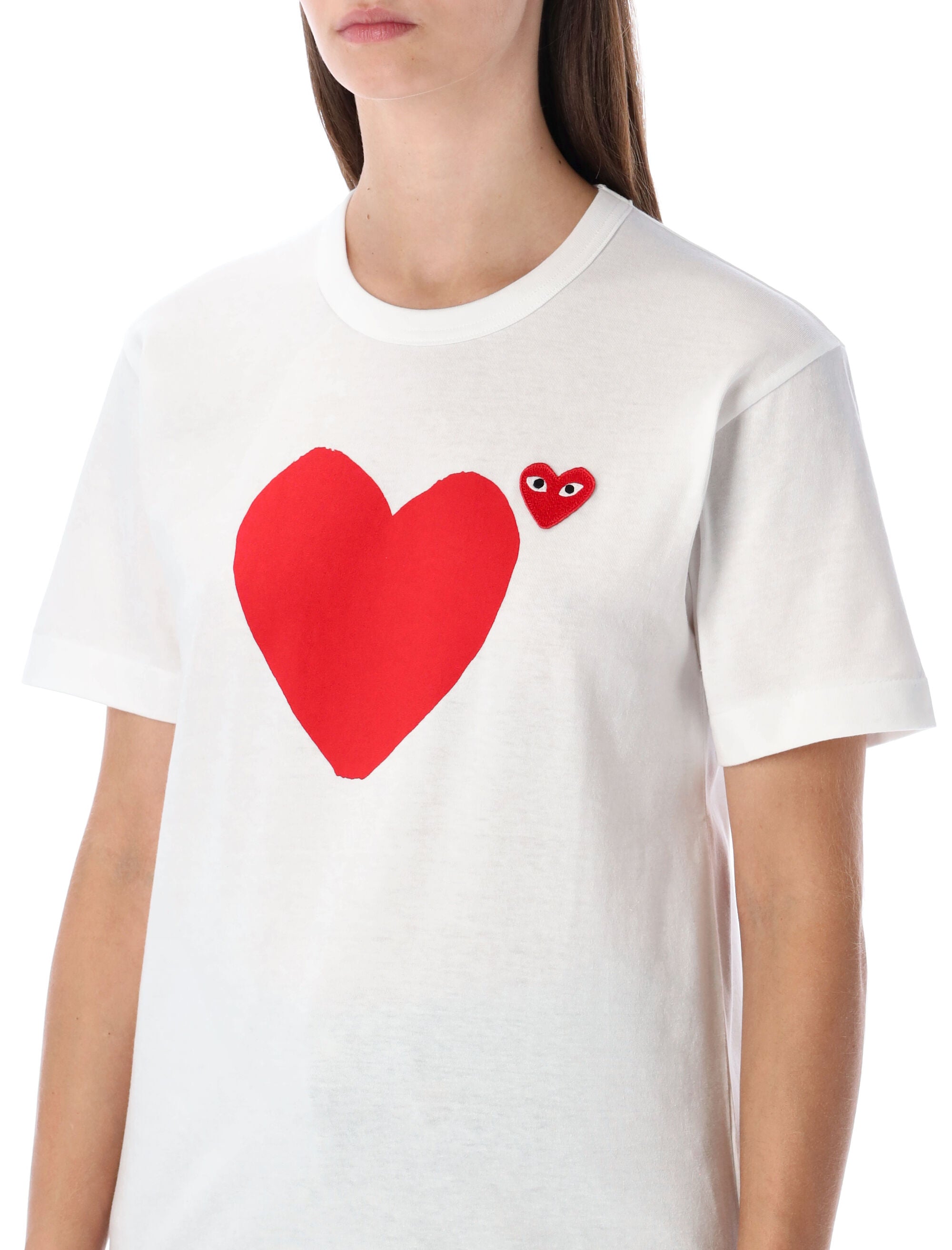 COMME DES GARÇONS PLAY Minimalist Cotton T-Shirt with Double Heart - Size S