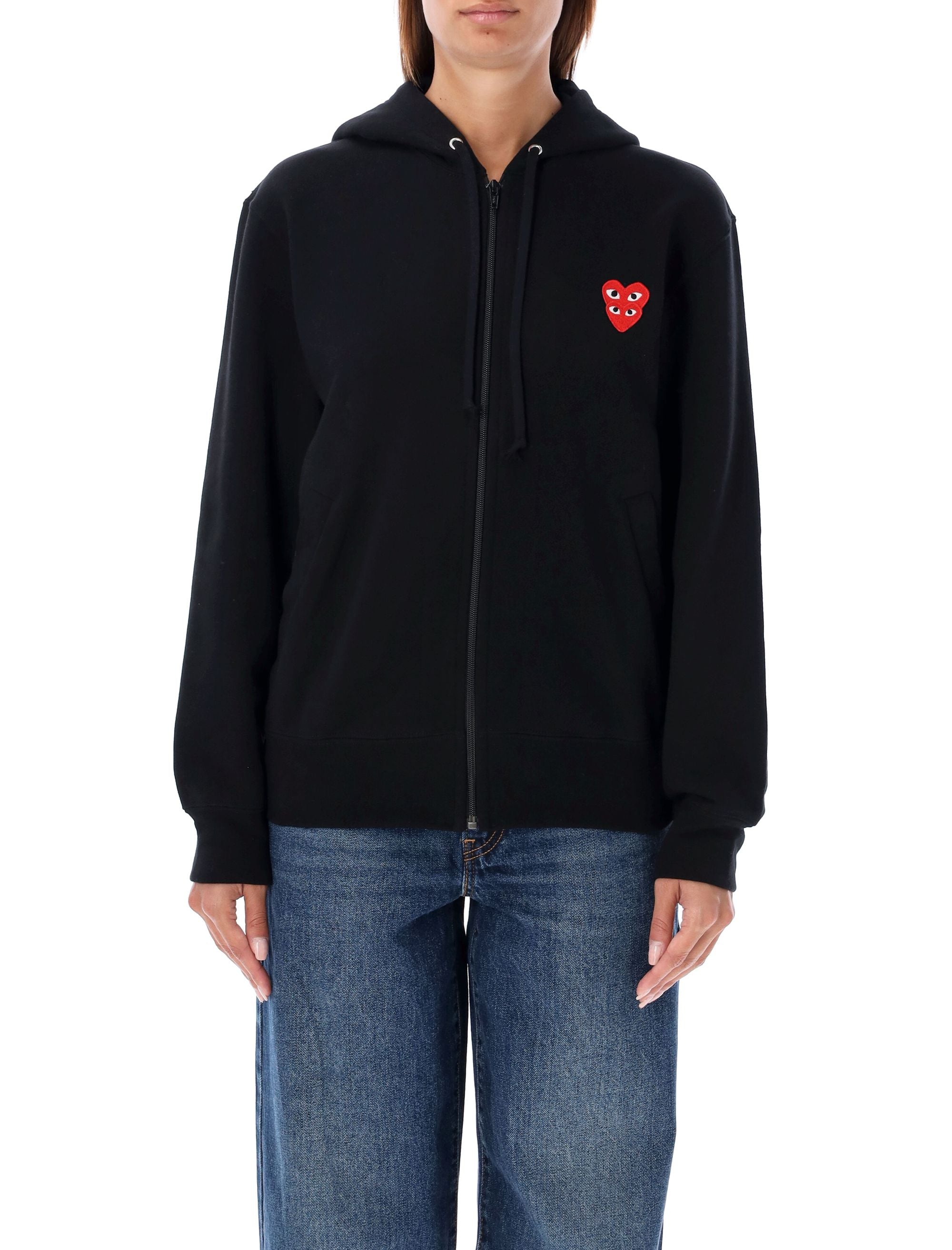 COMME DES GARÇONS PLAY Zipped Hoodie with Double Heart Patch - FW25