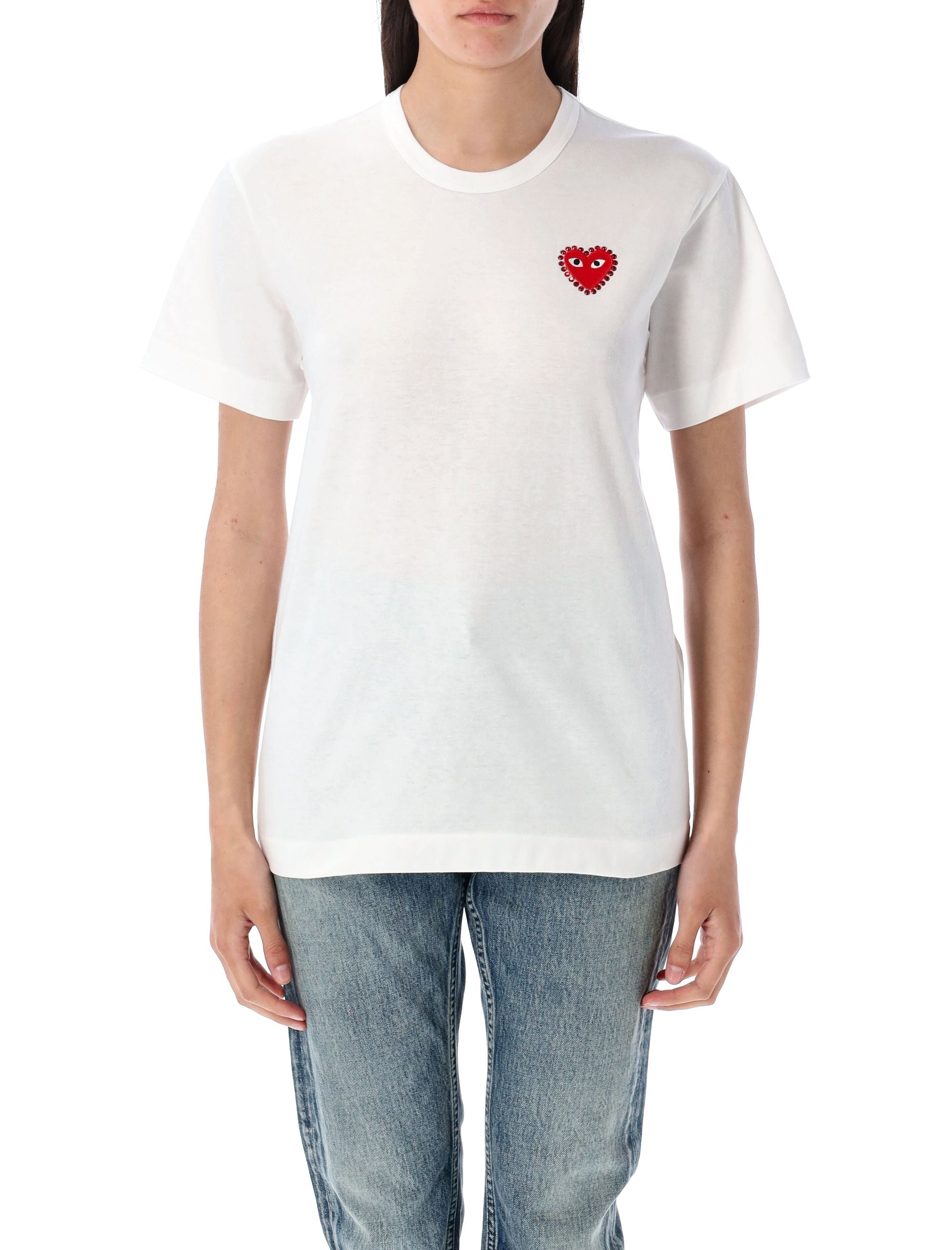 COMME DES GARÇONS PLAY Men's Rhinestones Heart Mini T-Shirt