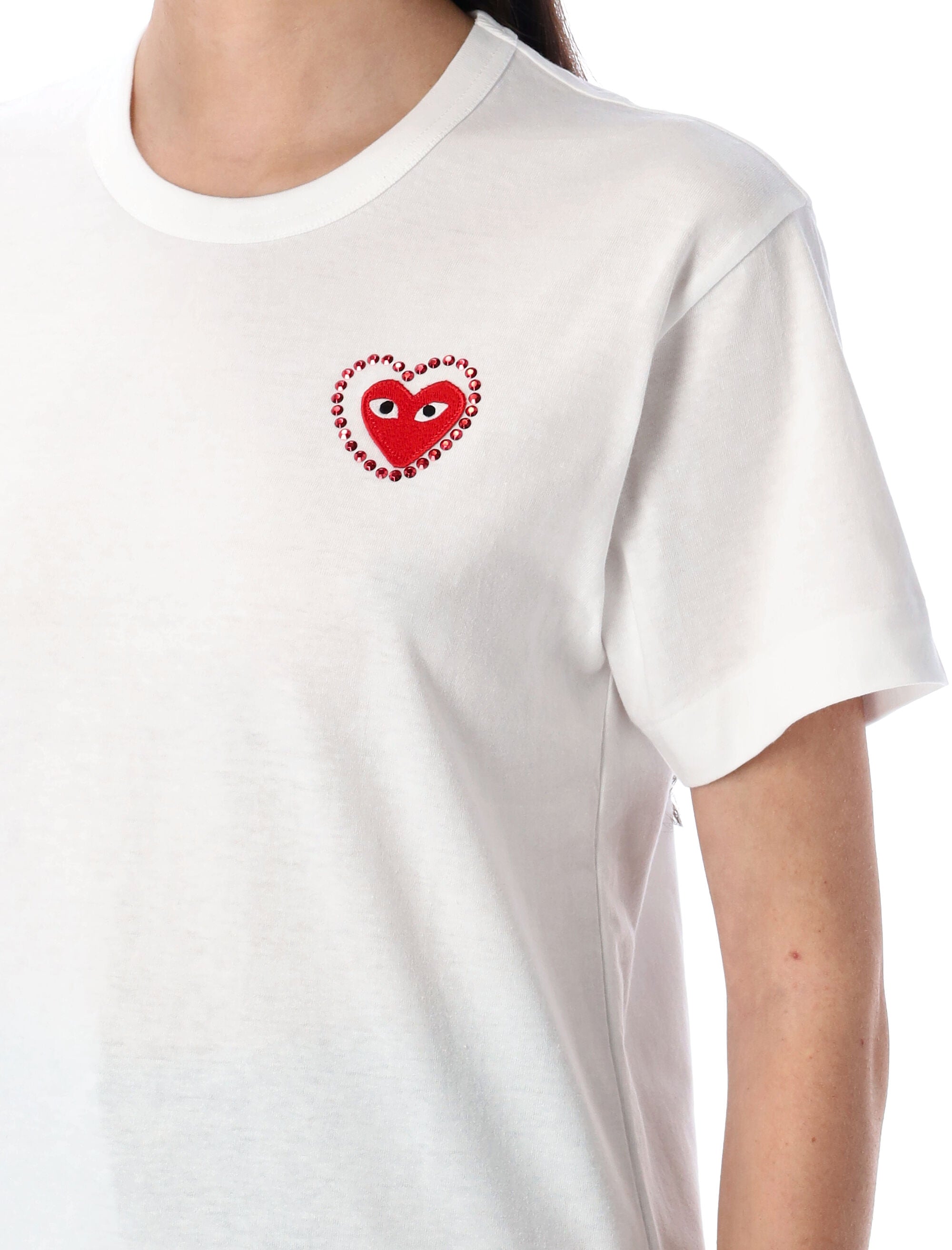 COMME DES GARÇONS PLAY Men's Cotton T-Shirt with Crystal Heart Embellishment - Size S