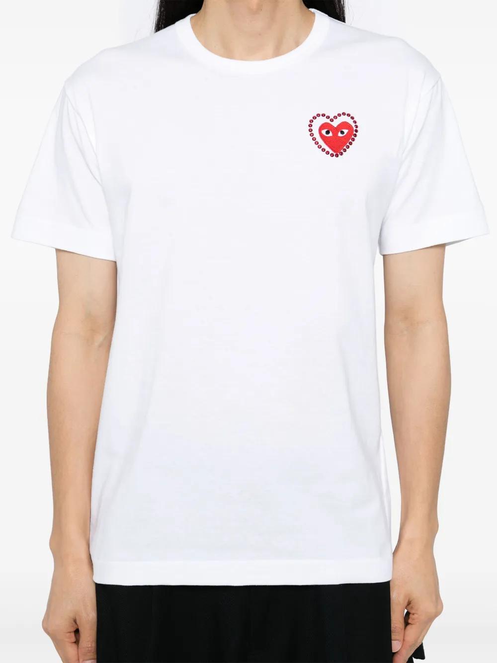 COMME DES GARÇONS PLAY Men's Cotton T-Shirt with Crystal Heart Embellishment - Size S