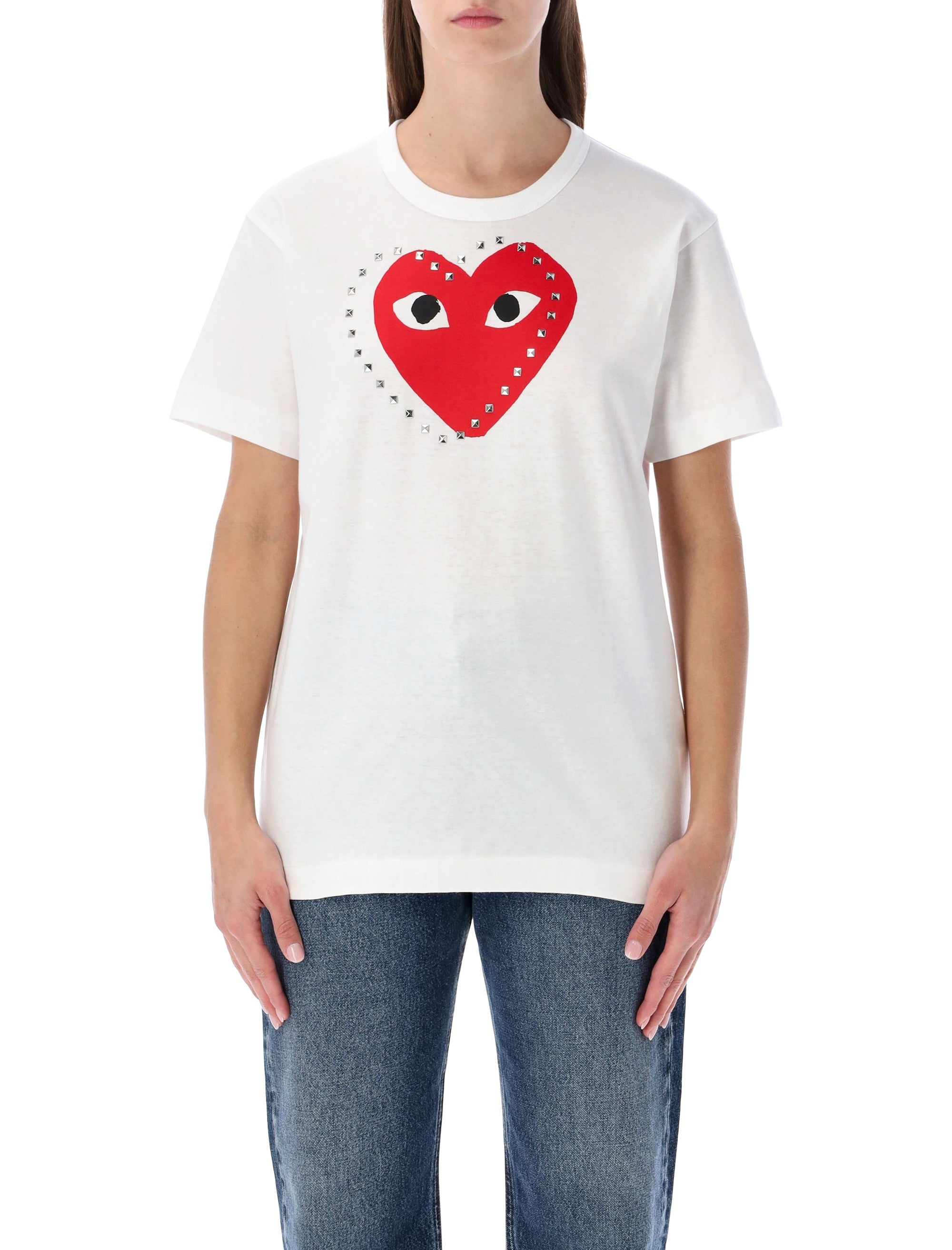COMME DES GARÇONS PLAY Studded Heart Print T-Shirt - Size M
